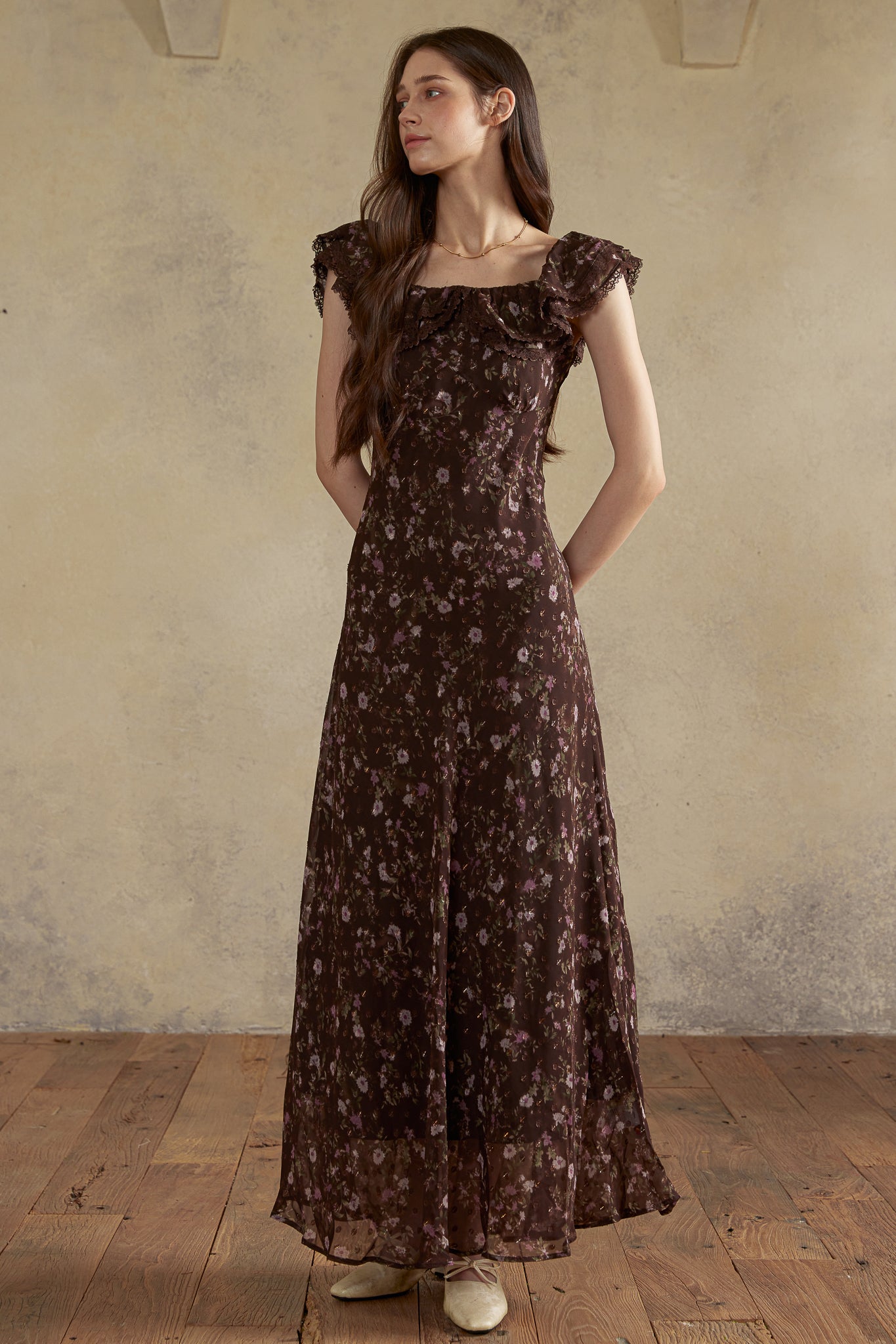 RP2975 - Dark Floral Off-Shoulder Dress (2S-2M-2L)