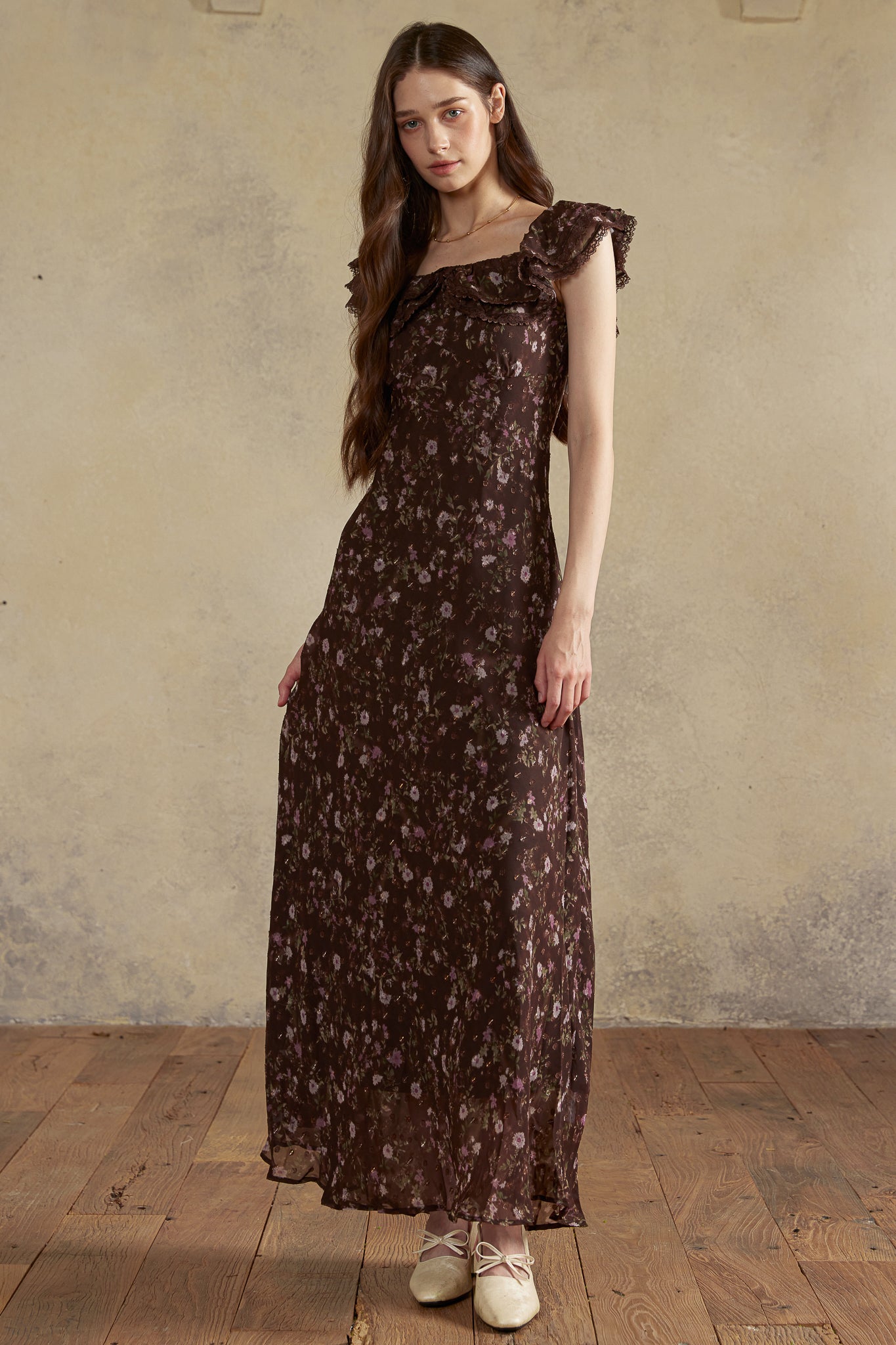 RP2975 - Dark Floral Off-Shoulder Dress (2S-2M-2L)