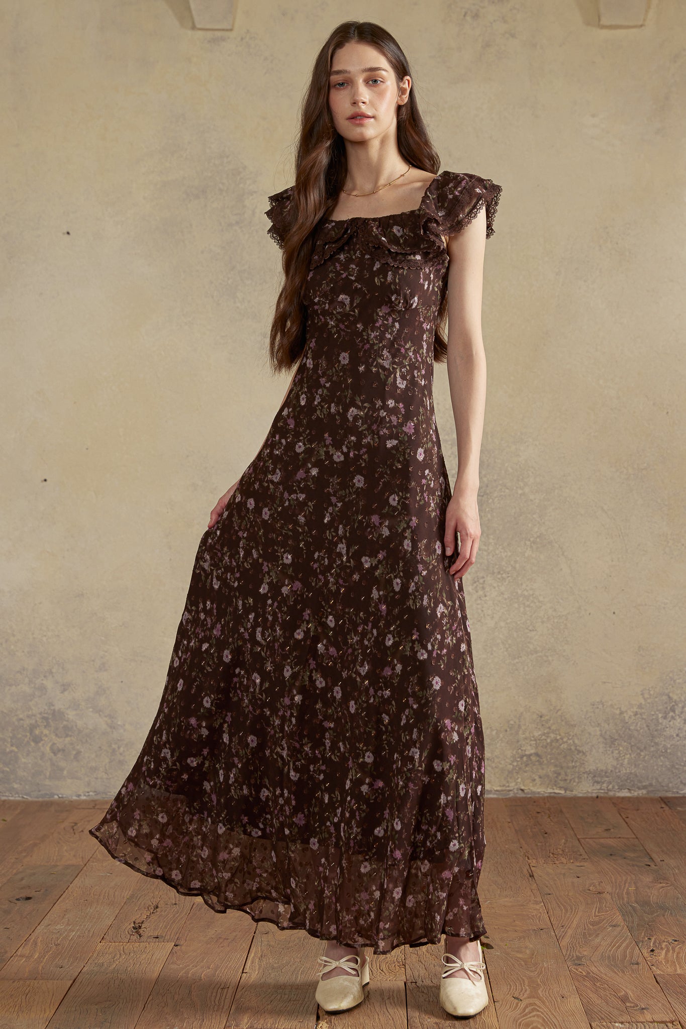 RP2975 - Dark Floral Off-Shoulder Dress (2S-2M-2L)