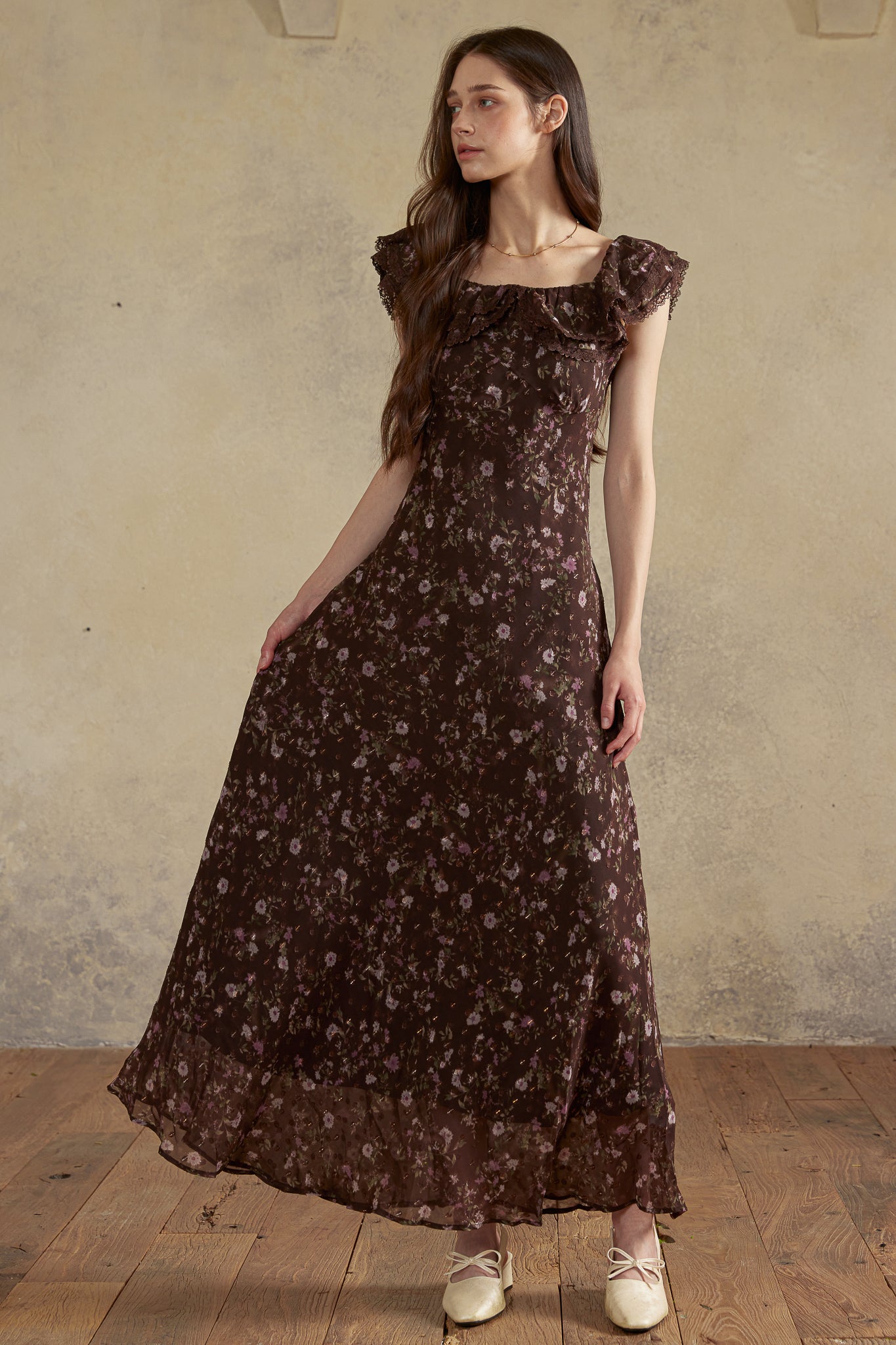RP2975 - Dark Floral Off-Shoulder Dress (2S-2M-2L)