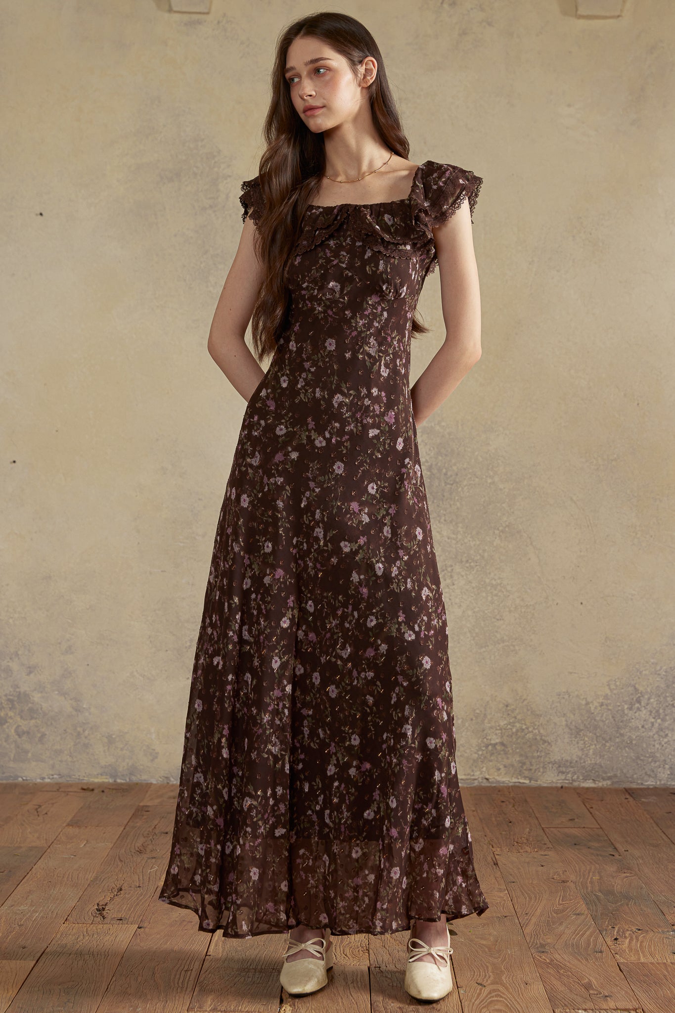 RP2975 - Dark Floral Off-Shoulder Dress (2S-2M-2L)