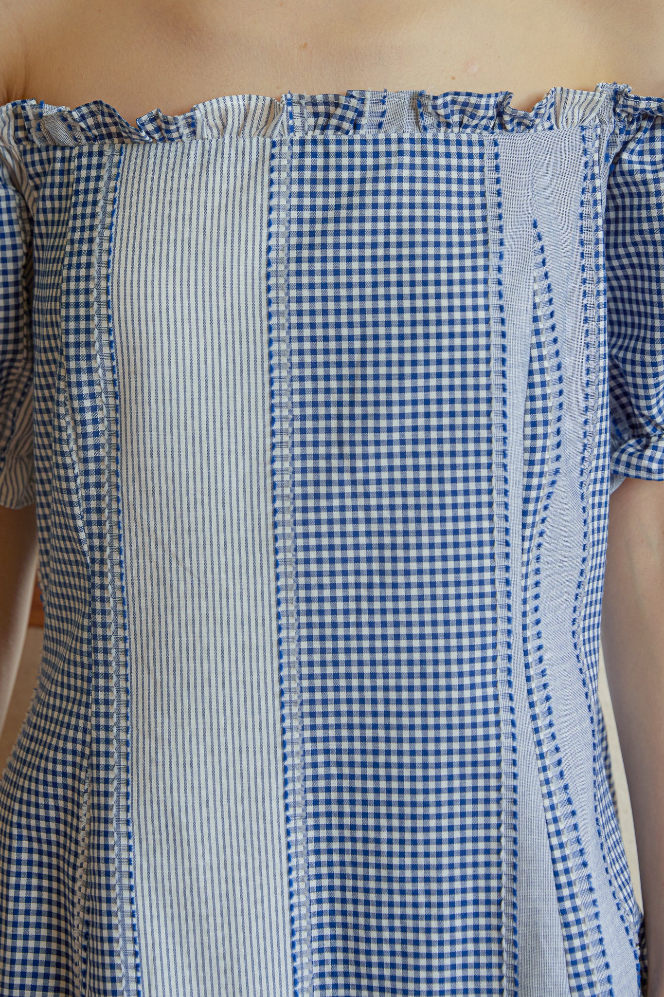 RP2991 - Gingham Patchwork Off-Shoulder Mini Dress (2S-2M-2L)