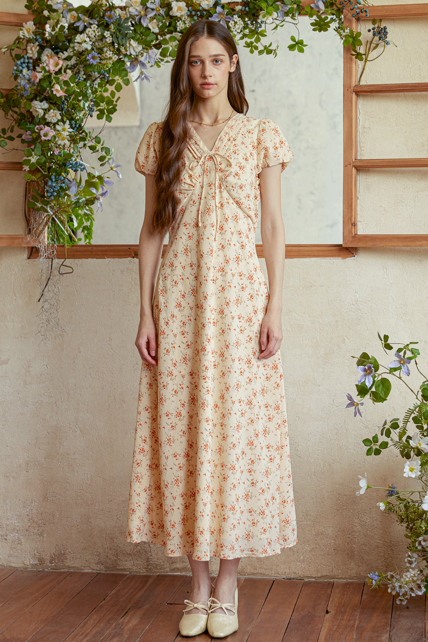 RP2968 - Vintage Petal V-Neck Midi Dress (2S-2M-2L)