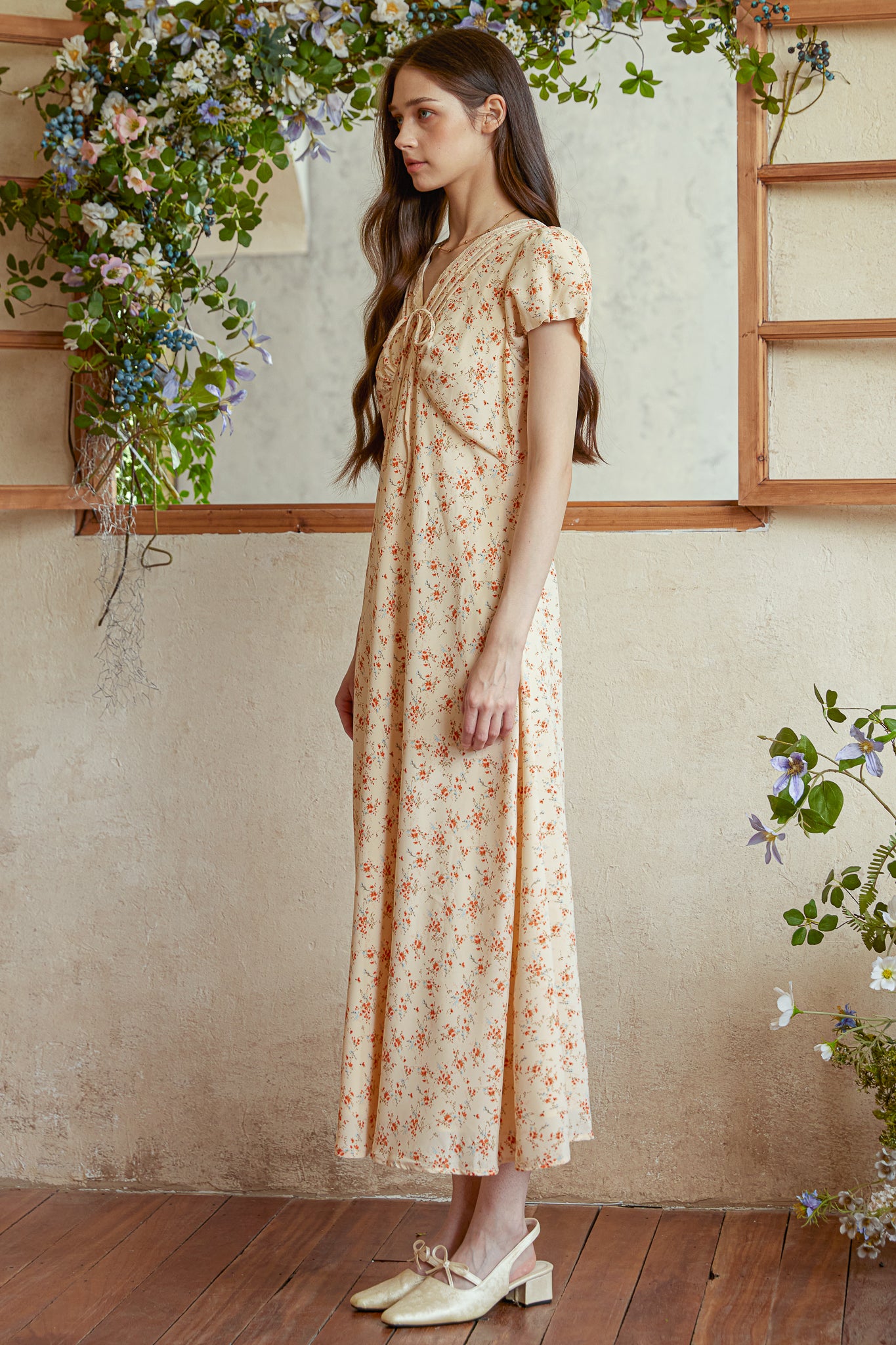 RP2968 - Vintage Petal V-Neck Midi Dress (2S-2M-2L)