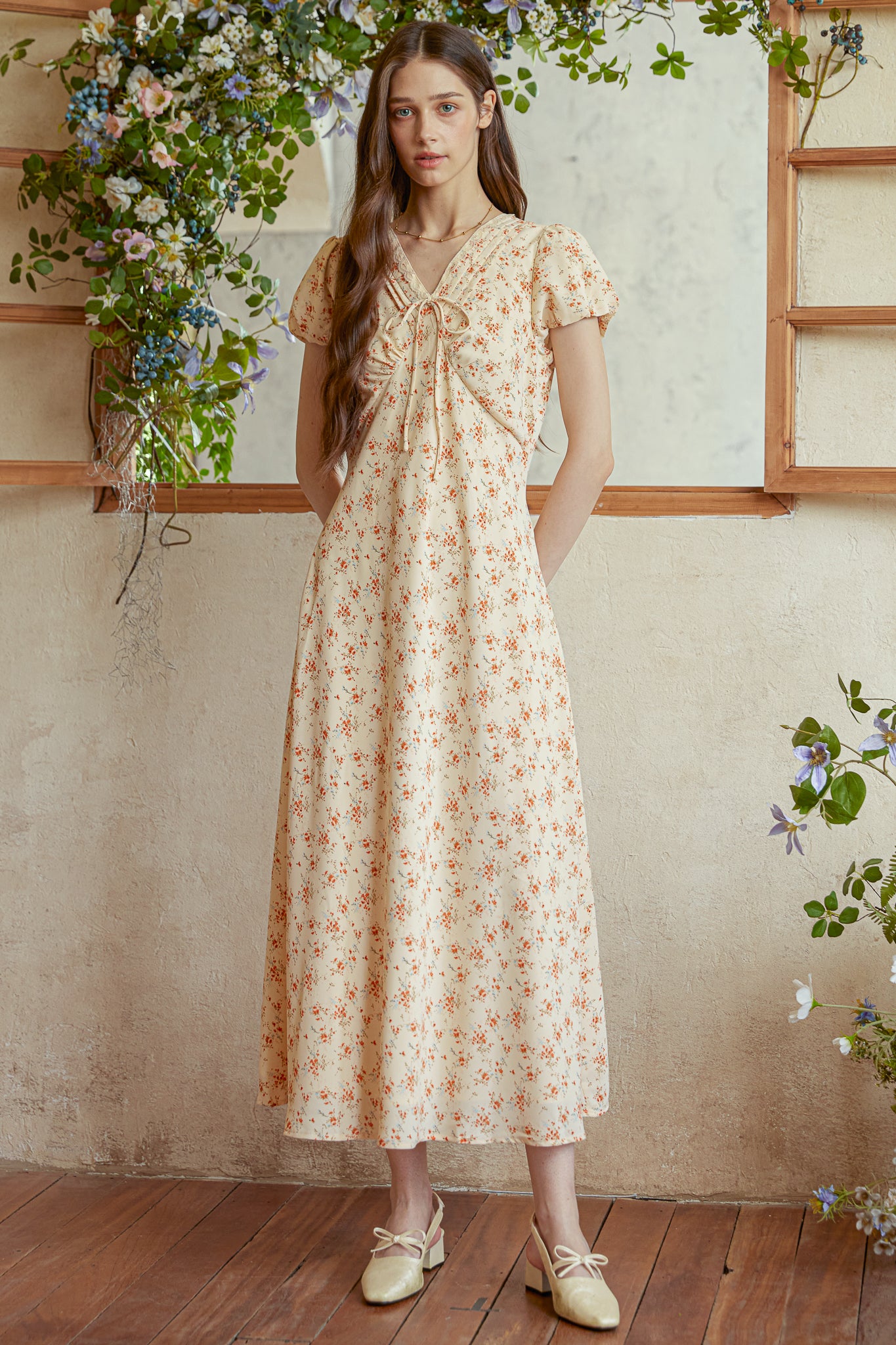 RP2968 - Vintage Petal V-Neck Midi Dress (2S-2M-2L)