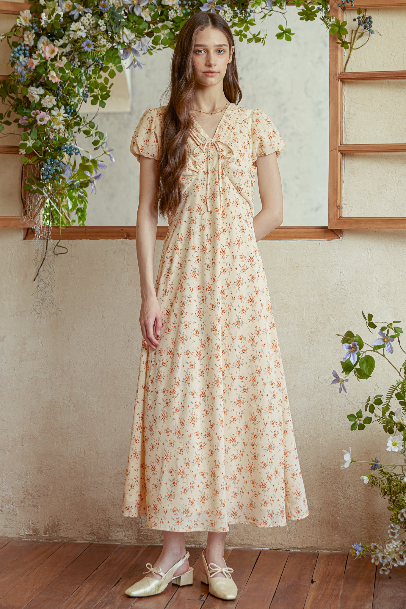 RP2968 - Vintage Petal V-Neck Midi Dress (2S-2M-2L)