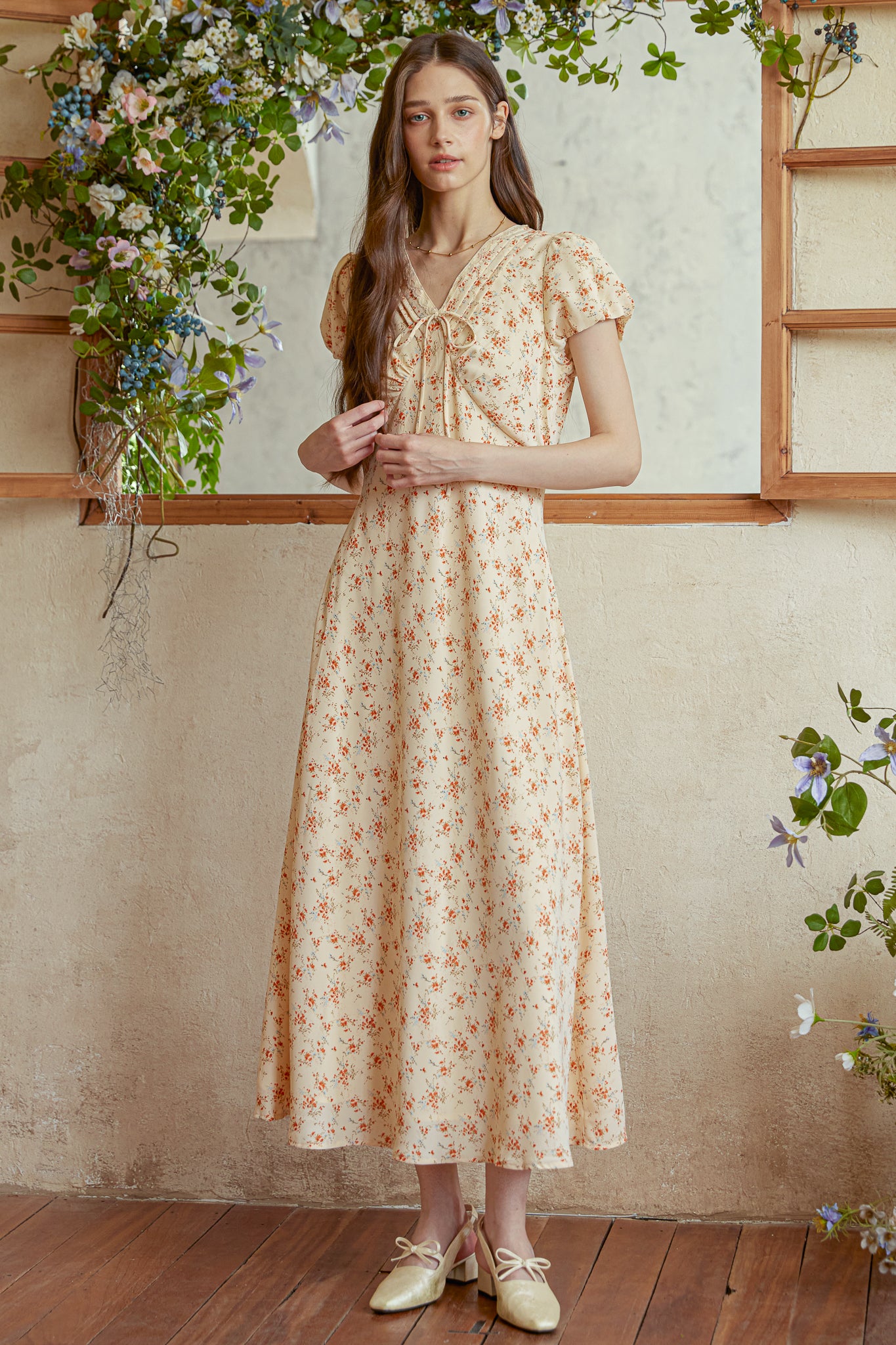 RP2968 - Vintage Petal V-Neck Midi Dress (2S-2M-2L)