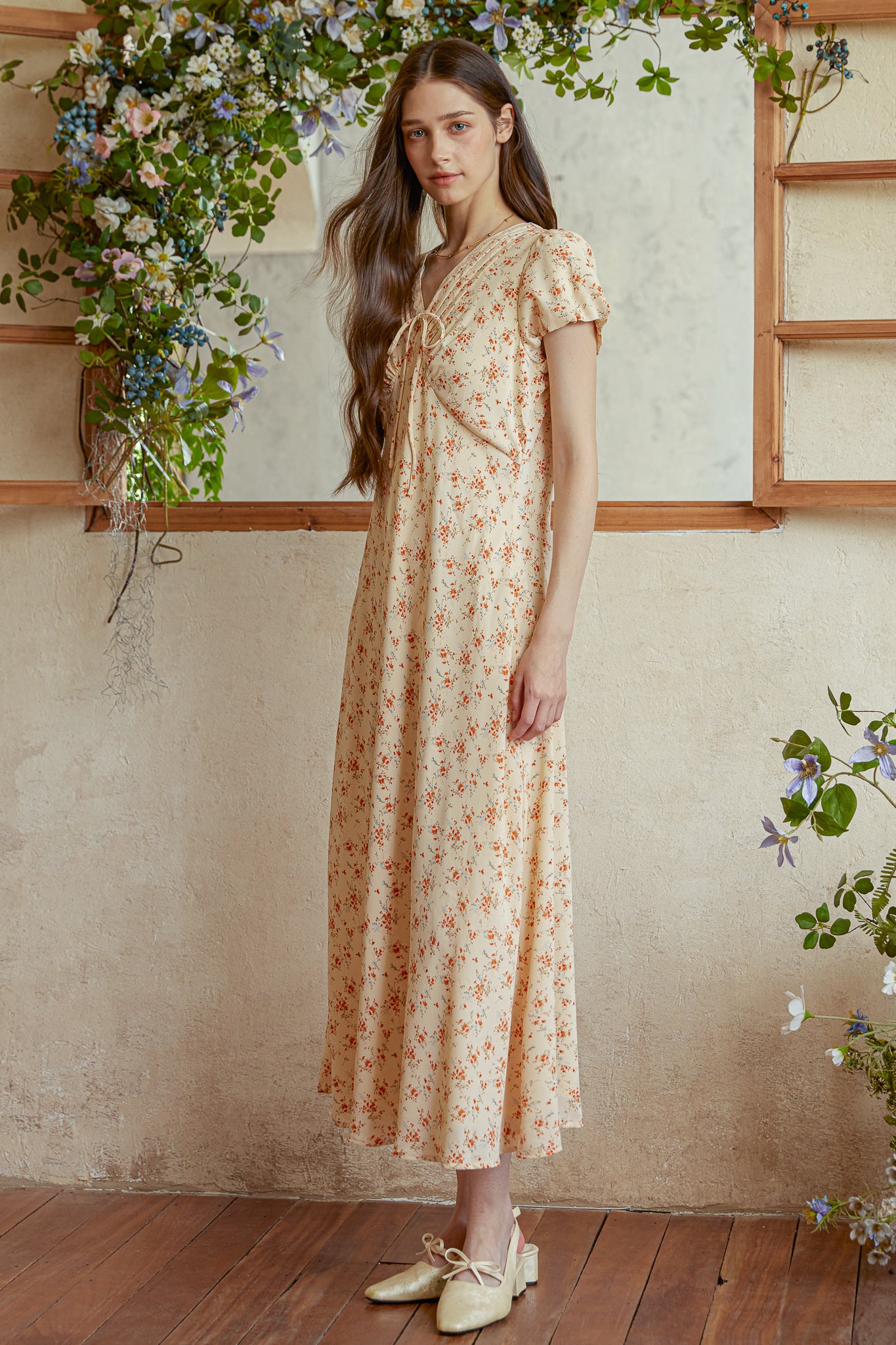 RP2968 - Vintage Petal V-Neck Midi Dress (2S-2M-2L)