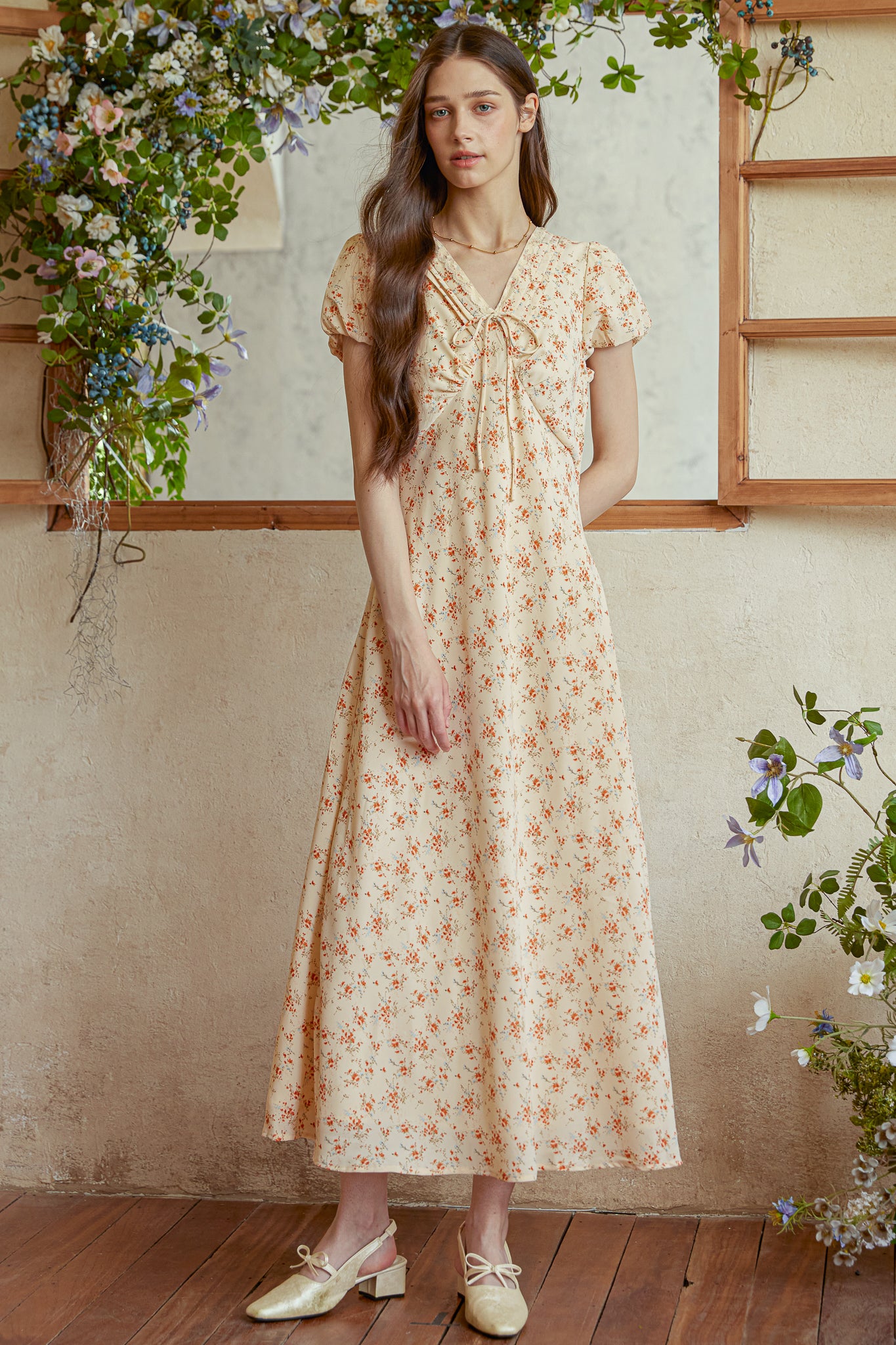 RP2968 - Vintage Petal V-Neck Midi Dress (2S-2M-2L)