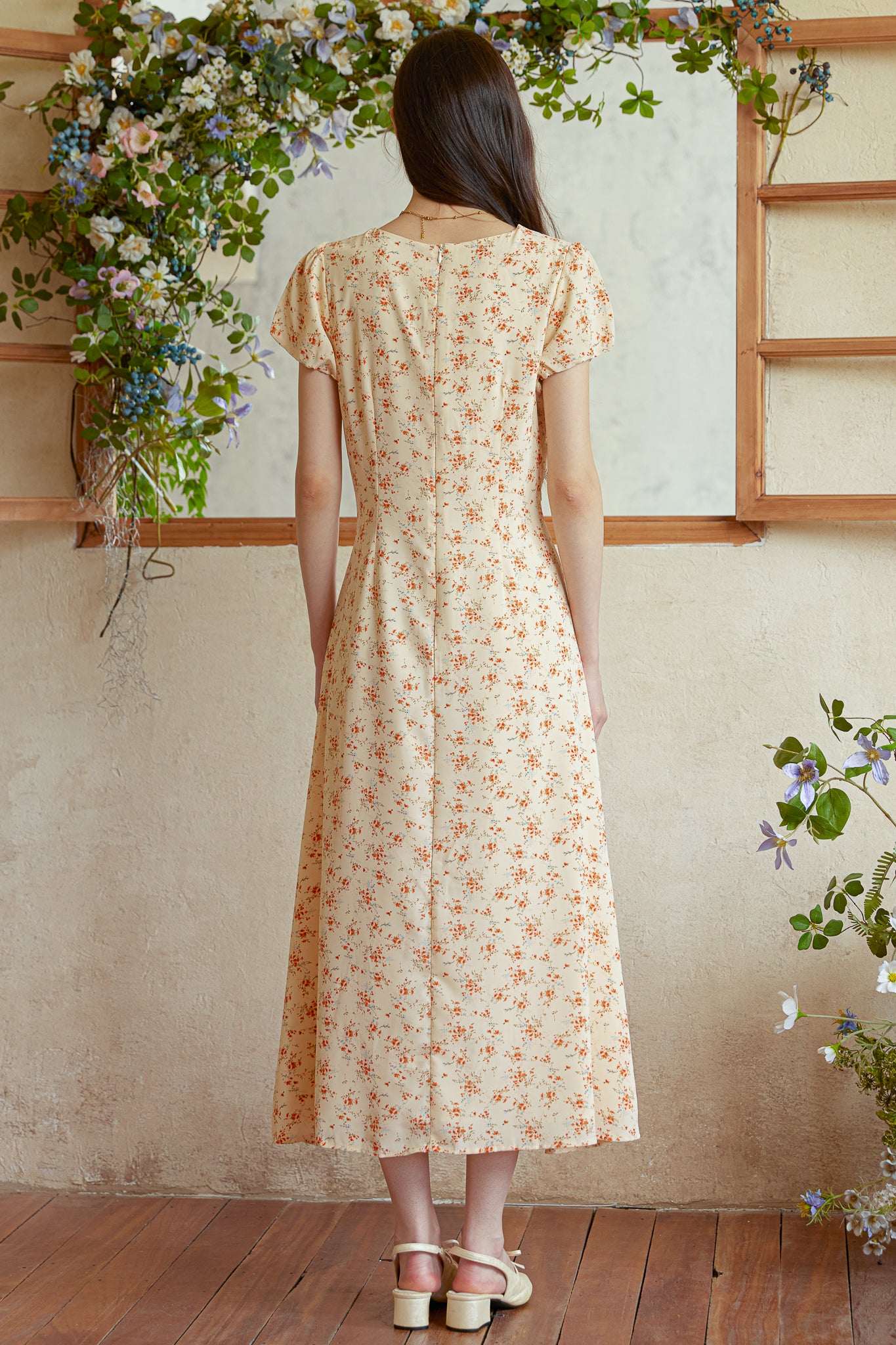RP2968 - Vintage Petal V-Neck Midi Dress (2S-2M-2L)
