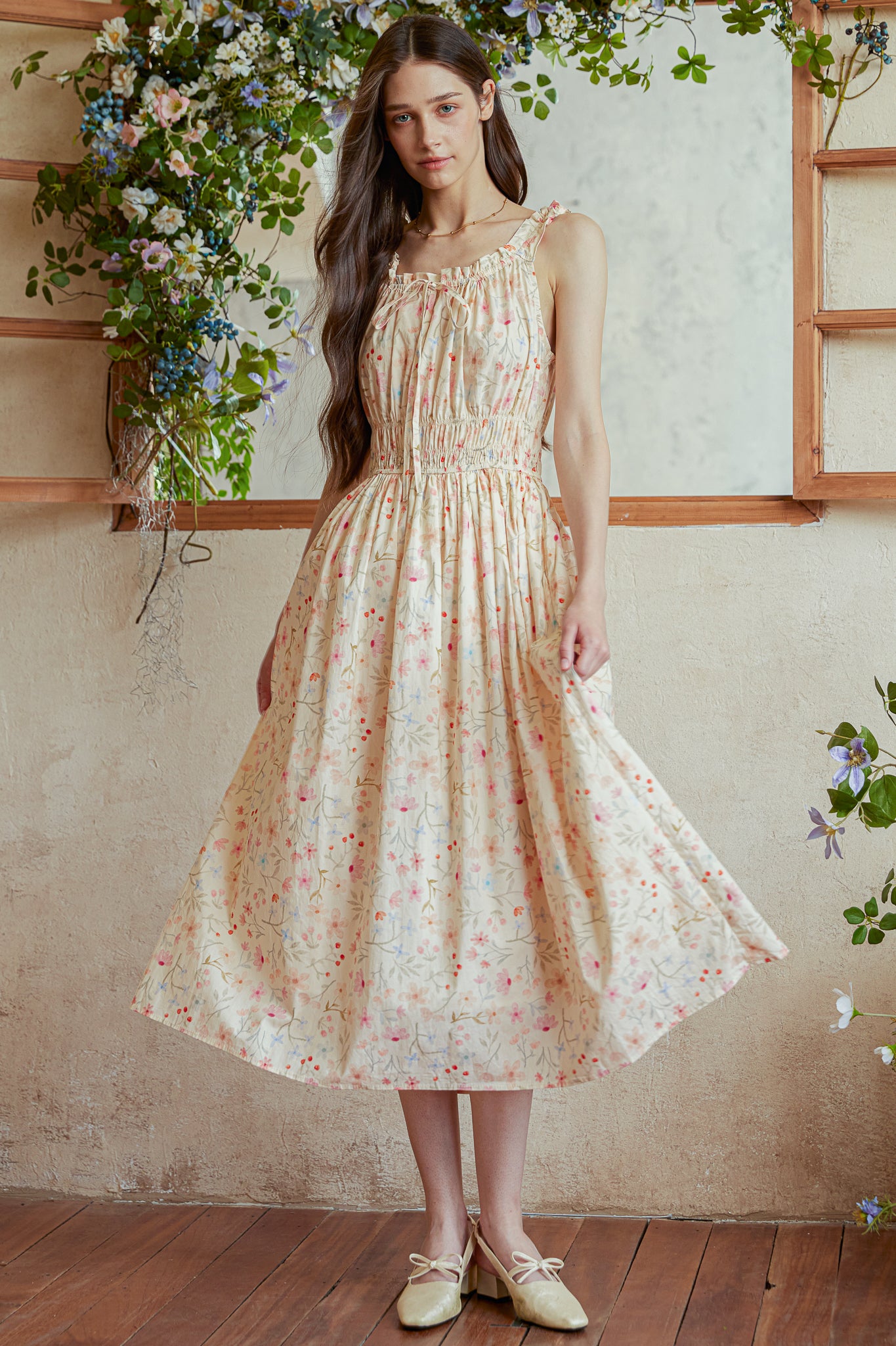 RP2921 - Wildflower Cotton Gathering Midi Dress (2S-2M-2L)