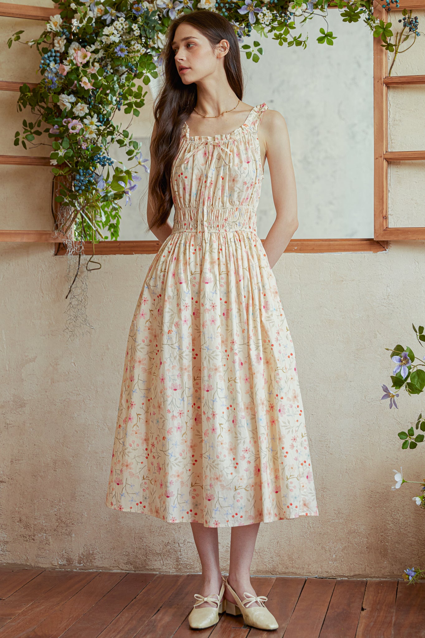 RP2921 - Wildflower Cotton Gathering Midi Dress (2S-2M-2L)