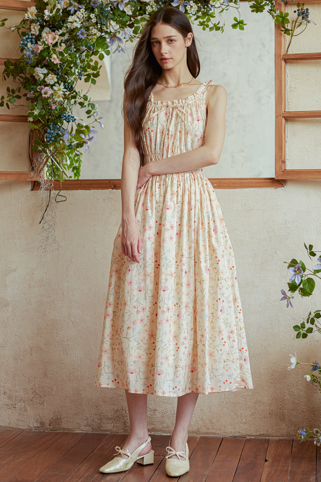 RP2921 - Wildflower Cotton Gathering Midi Dress (2S-2M-2L)