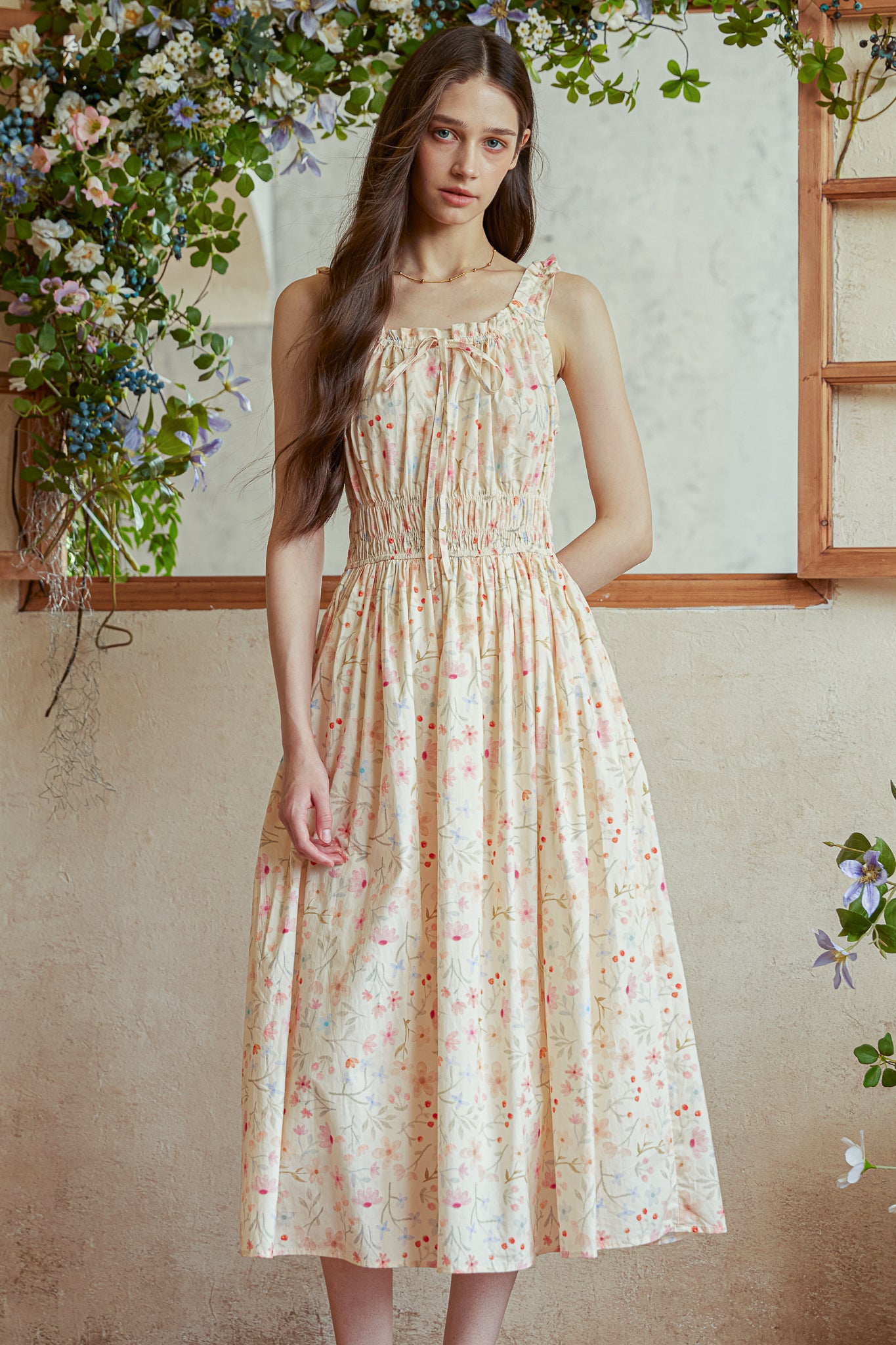 RP2921 - Wildflower Cotton Gathering Midi Dress (2S-2M-2L)