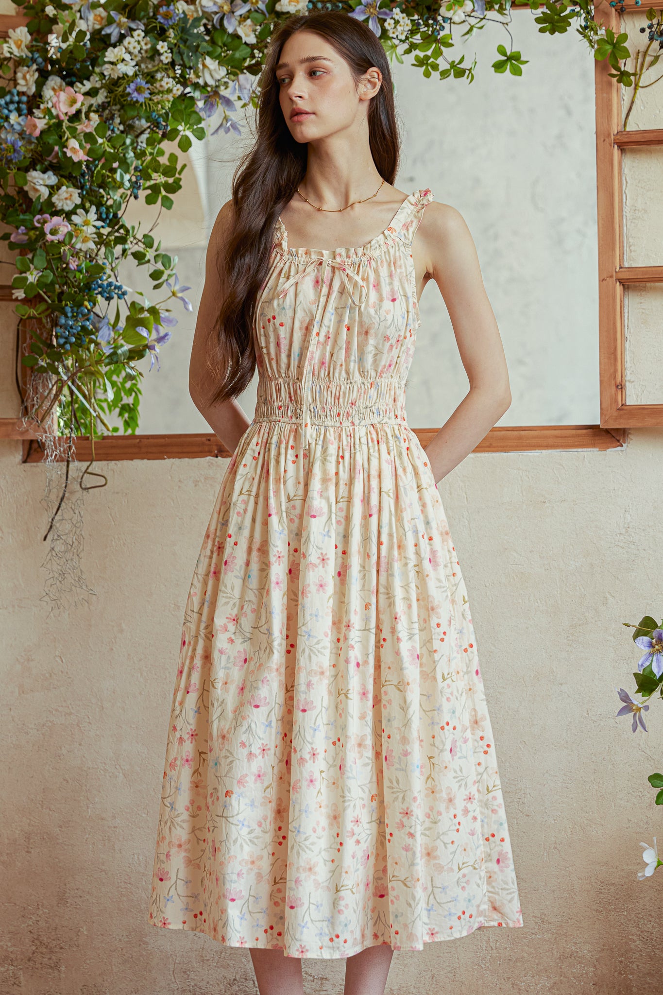 RP2921 - Wildflower Cotton Gathering Midi Dress (2S-2M-2L)