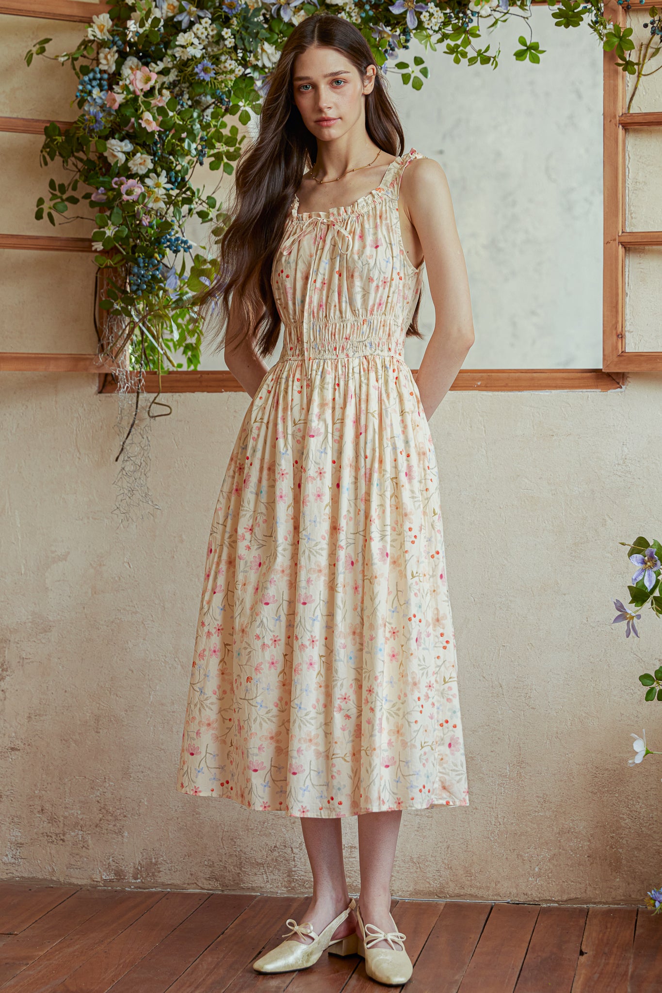 RP2921 - Wildflower Cotton Gathering Midi Dress (2S-2M-2L)