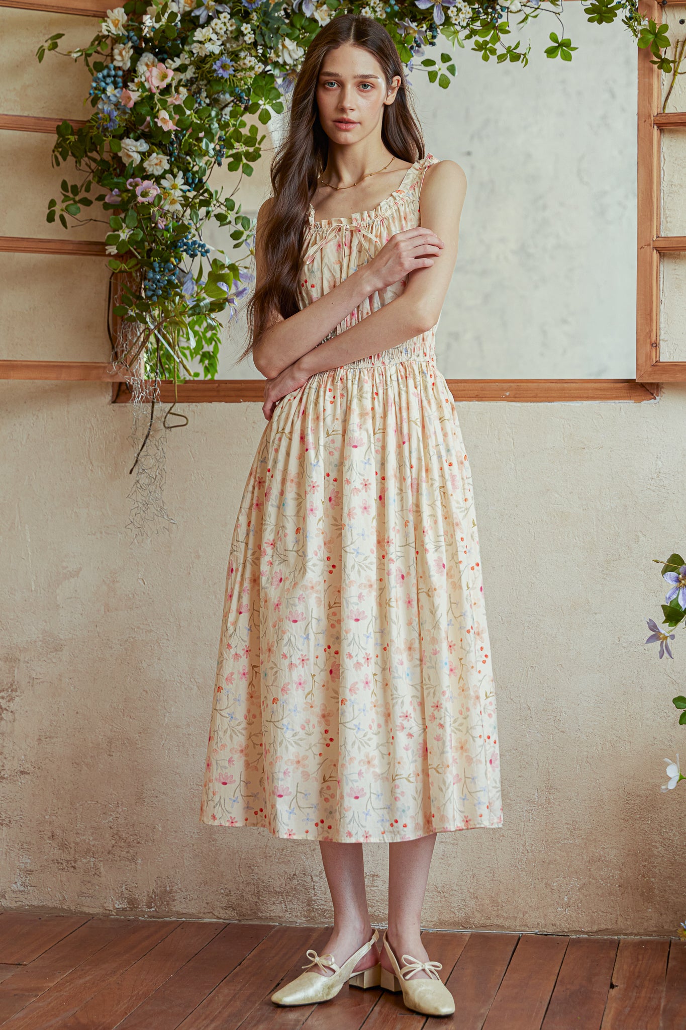 RP2921 - Wildflower Cotton Gathering Midi Dress (2S-2M-2L)