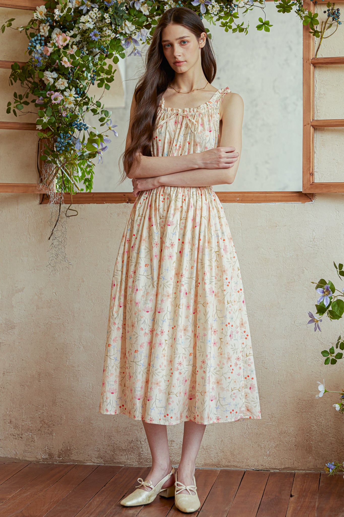 RP2921 - Wildflower Cotton Gathering Midi Dress (2S-2M-2L)
