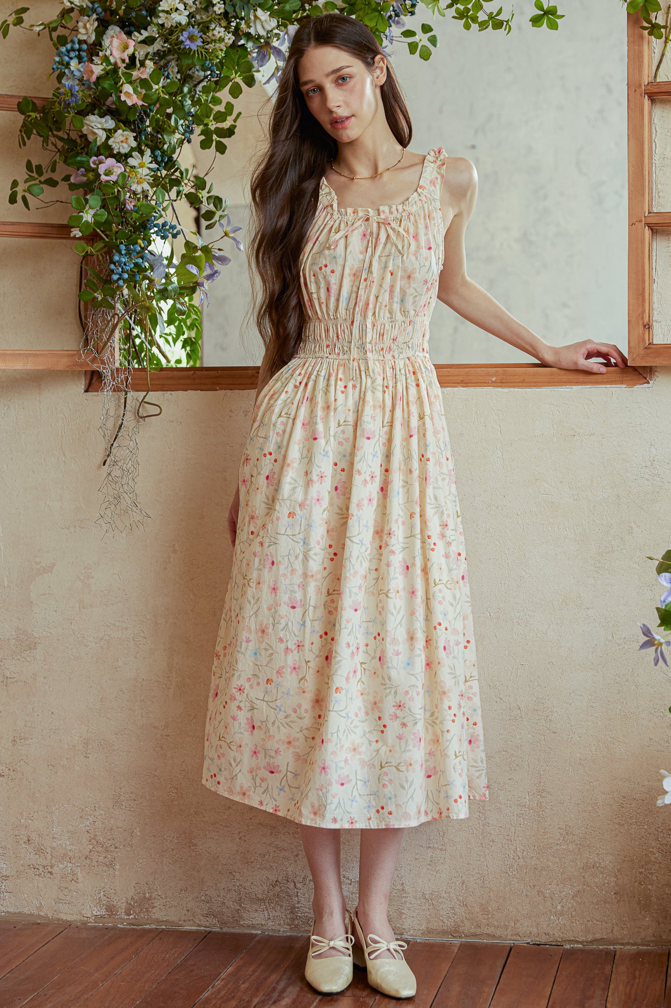 RP2921 - Wildflower Cotton Gathering Midi Dress (2S-2M-2L)