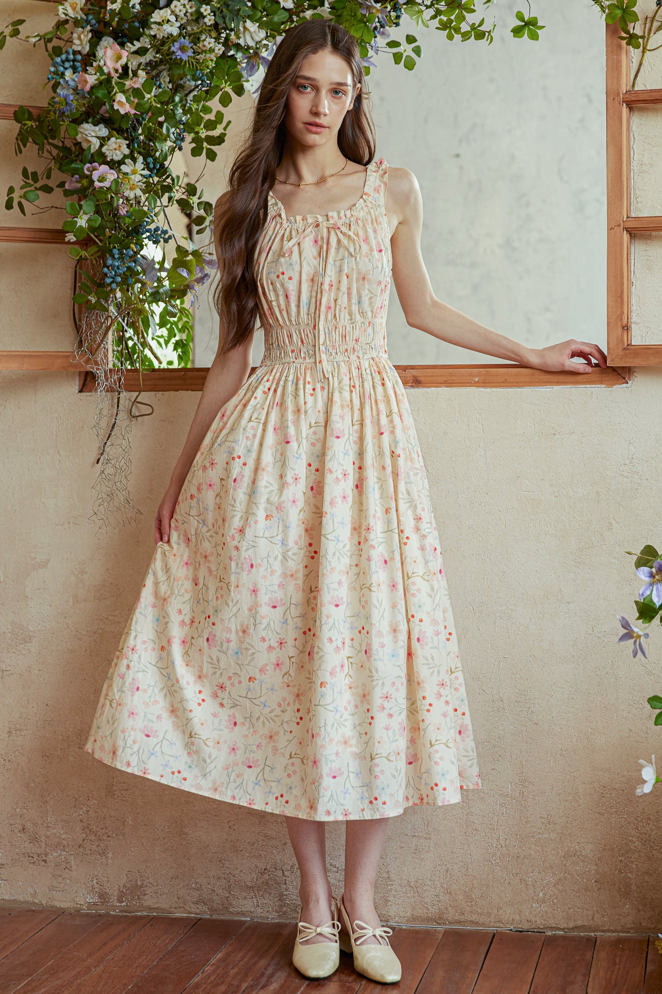 RP2921 - Wildflower Cotton Gathering Midi Dress (2S-2M-2L)