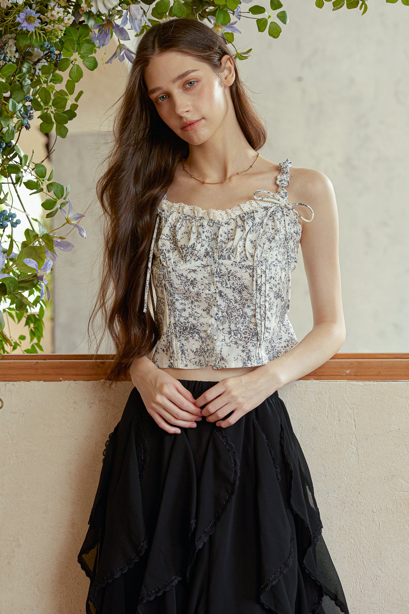 RP2963 - Black Toile Print Cropped Top (2S-2M-2L)