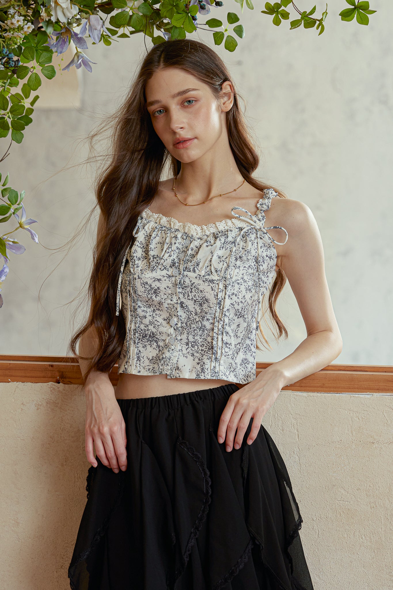 RP2963 - Black Toile Print Cropped Top (2S-2M-2L)