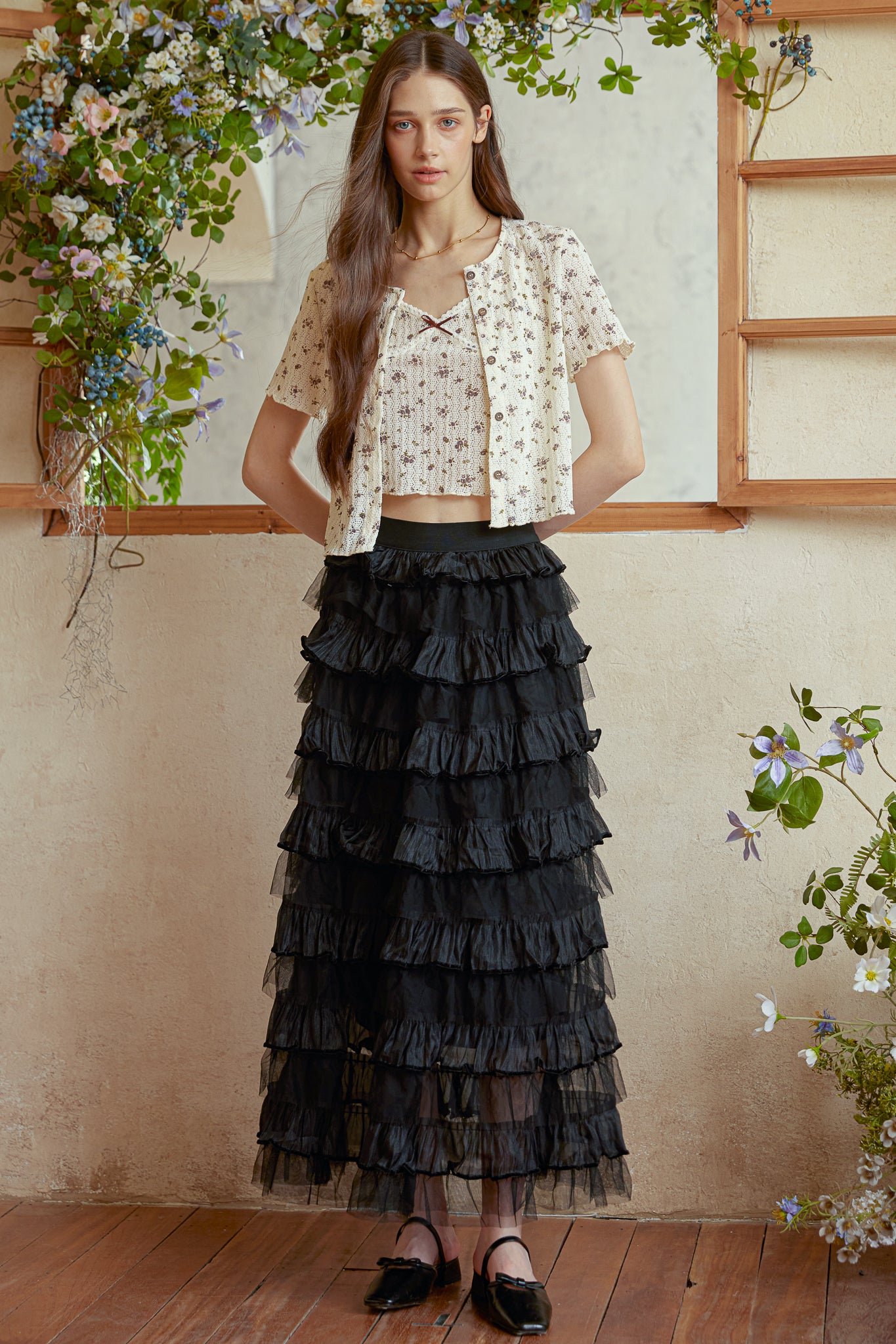 RP2939 - Black Tulle Cascade Skirt (2S-2M-2L)