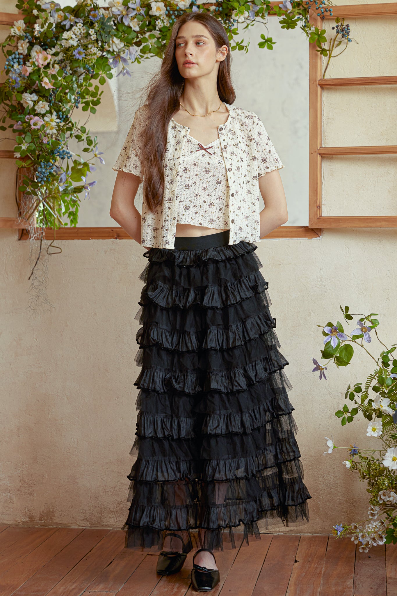 RP2939 - Black Tulle Cascade Skirt (2S-2M-2L)