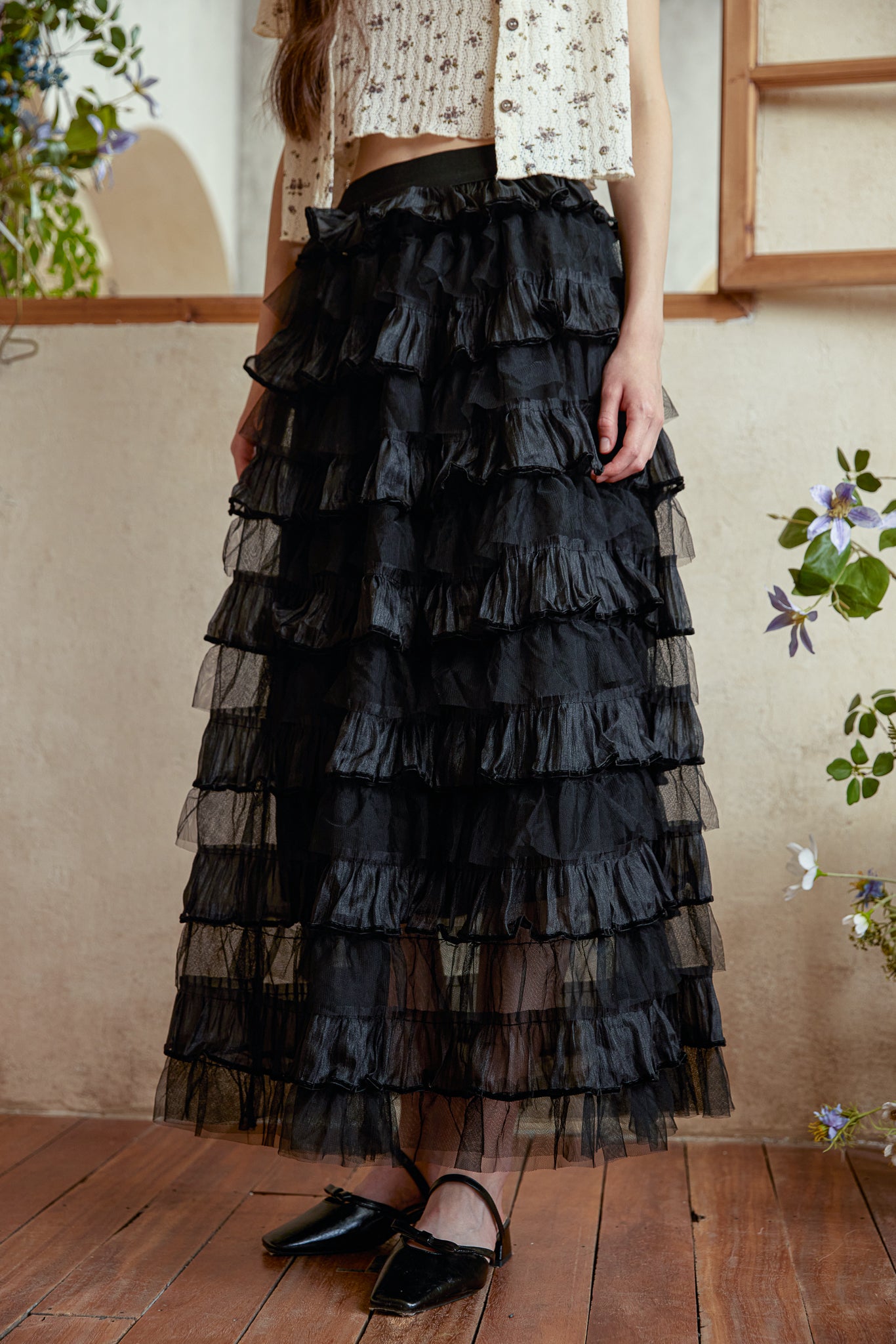 RP2939 - Black Tulle Cascade Skirt (2S-2M-2L)