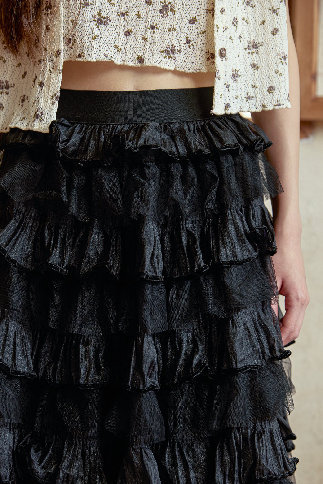 RP2939 - Black Tulle Cascade Skirt (2S-2M-2L)
