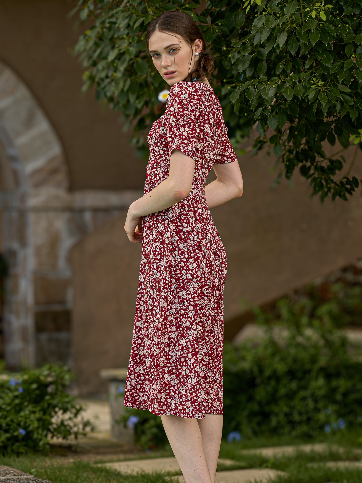 Retro Red Floral Day Dress (2S-2M-2L)