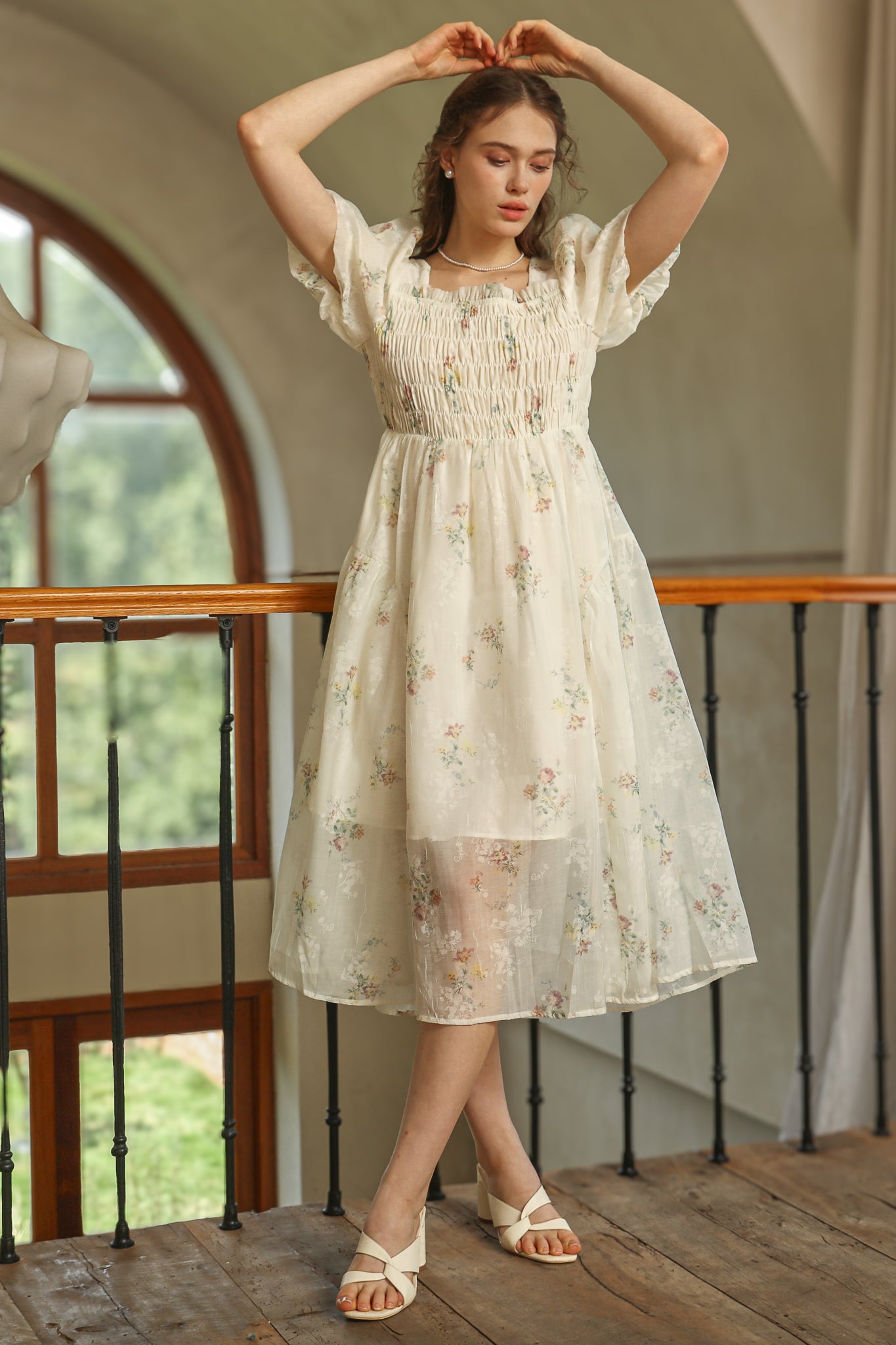 Sheer Bliss Smocked Floral Dress (2S-2M-2L)