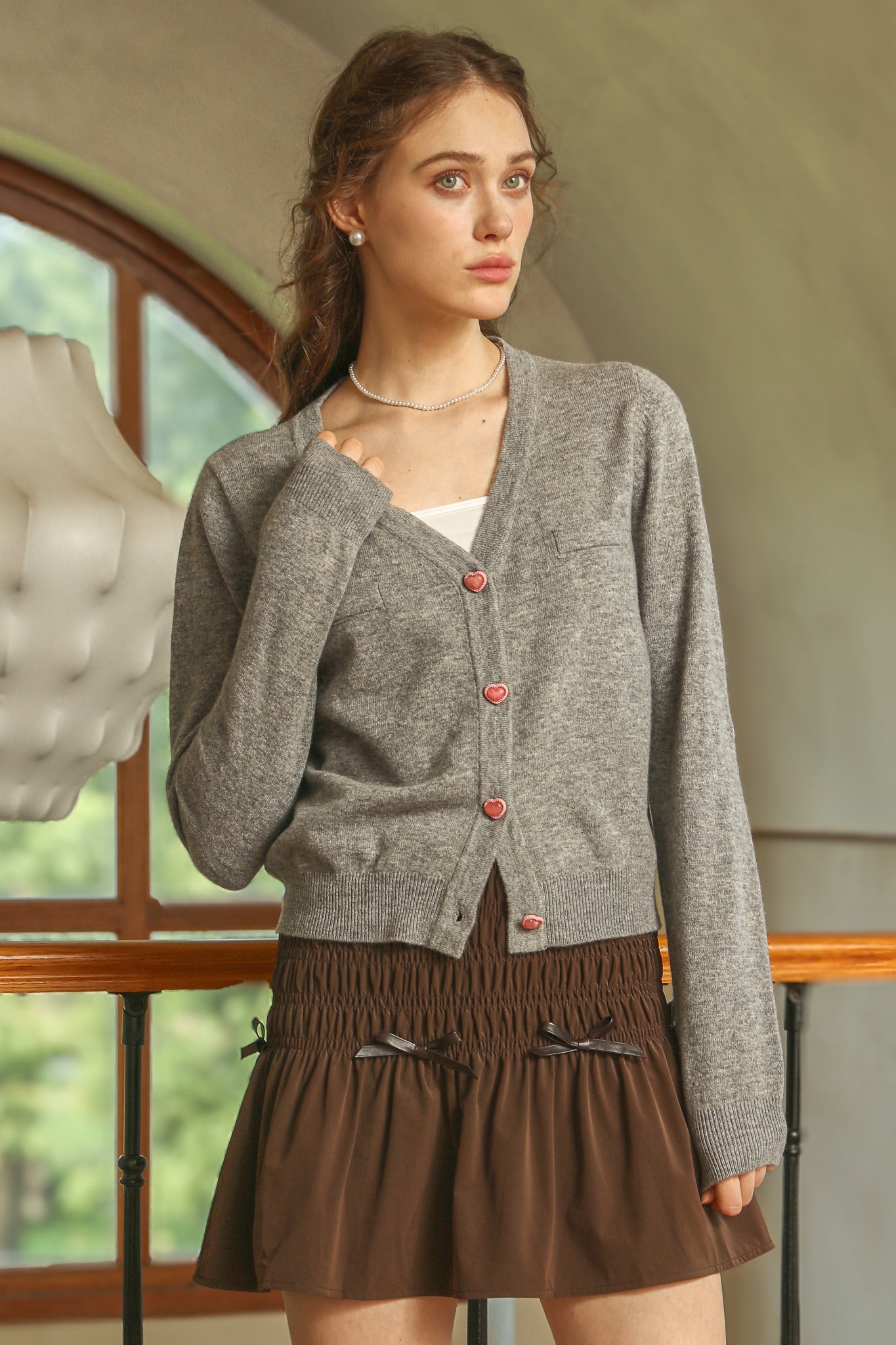 100% Wool Heart Button Knit Cardigan (2S-2M-2L)