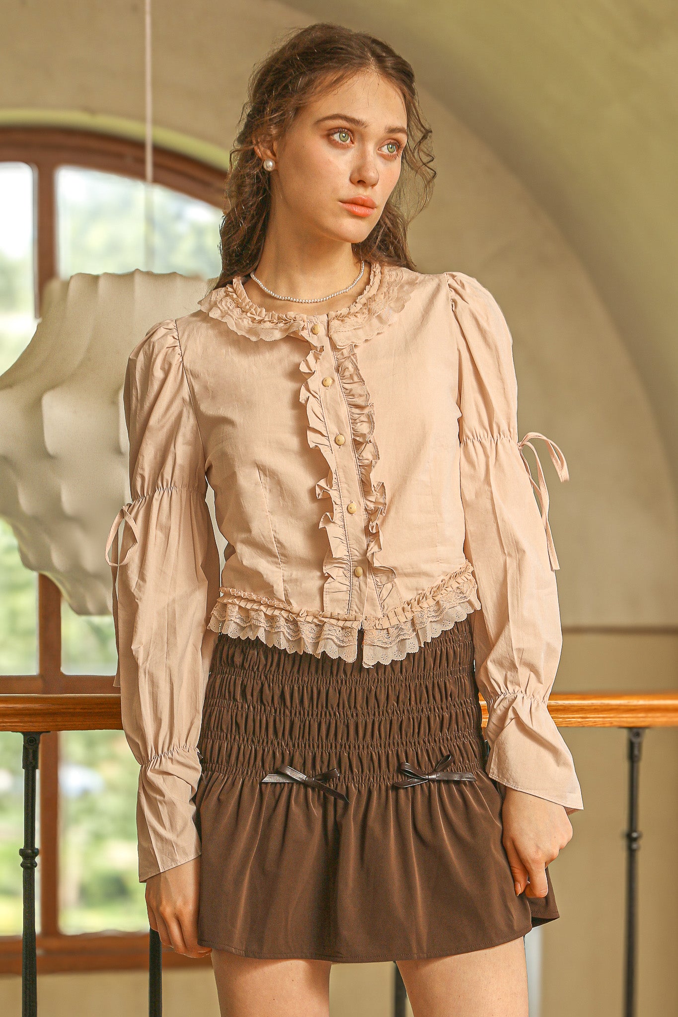 RP2505 - Cottagecore Lace Trimmed Cotton Blouse(2S-2M-2L)