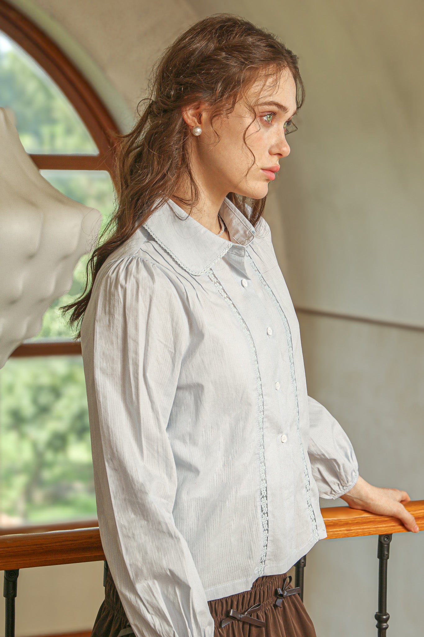 Powder Blue Lace Collar Blouse (2S-2M-2L)