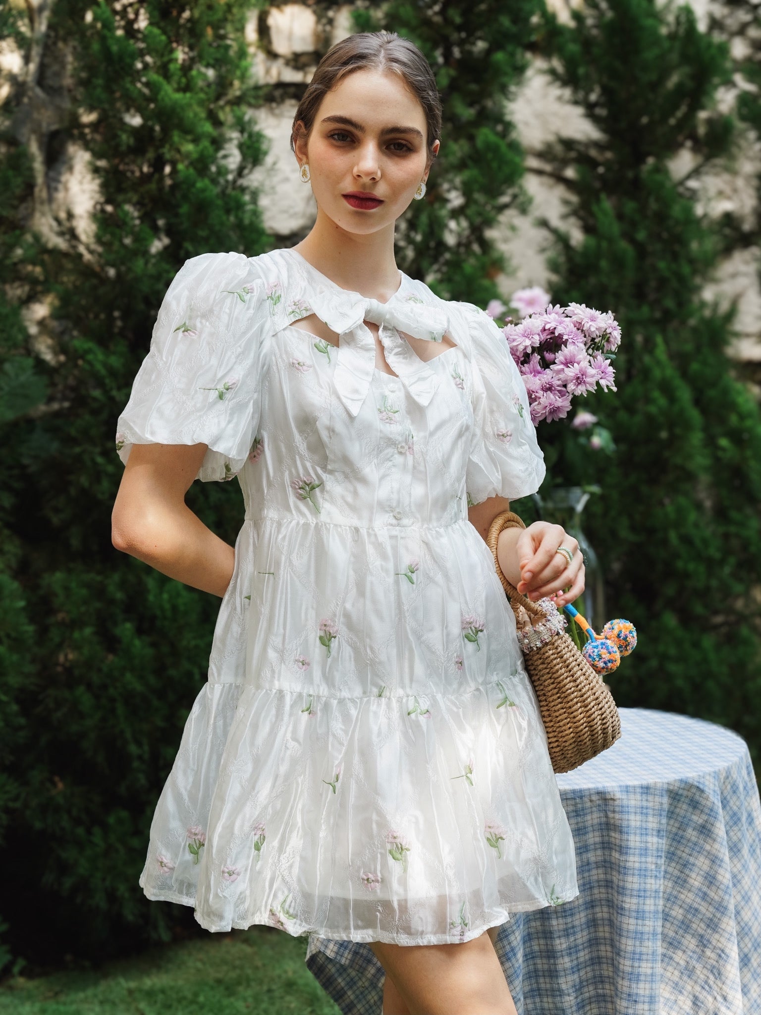 RP2237 - Garden Whimsy Puff-Sleeve Mini Dress with Bow Collar (2S-2M-2L)