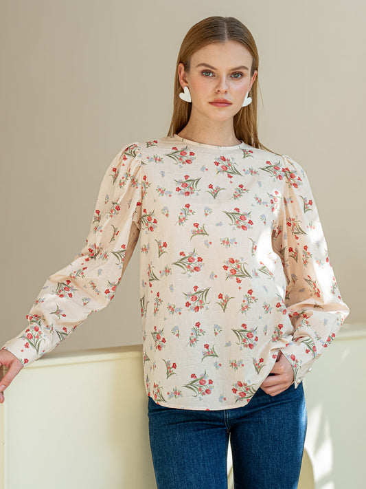 Vintage Blossom Long Sleeve Cotton Top (2S-2M-2L)