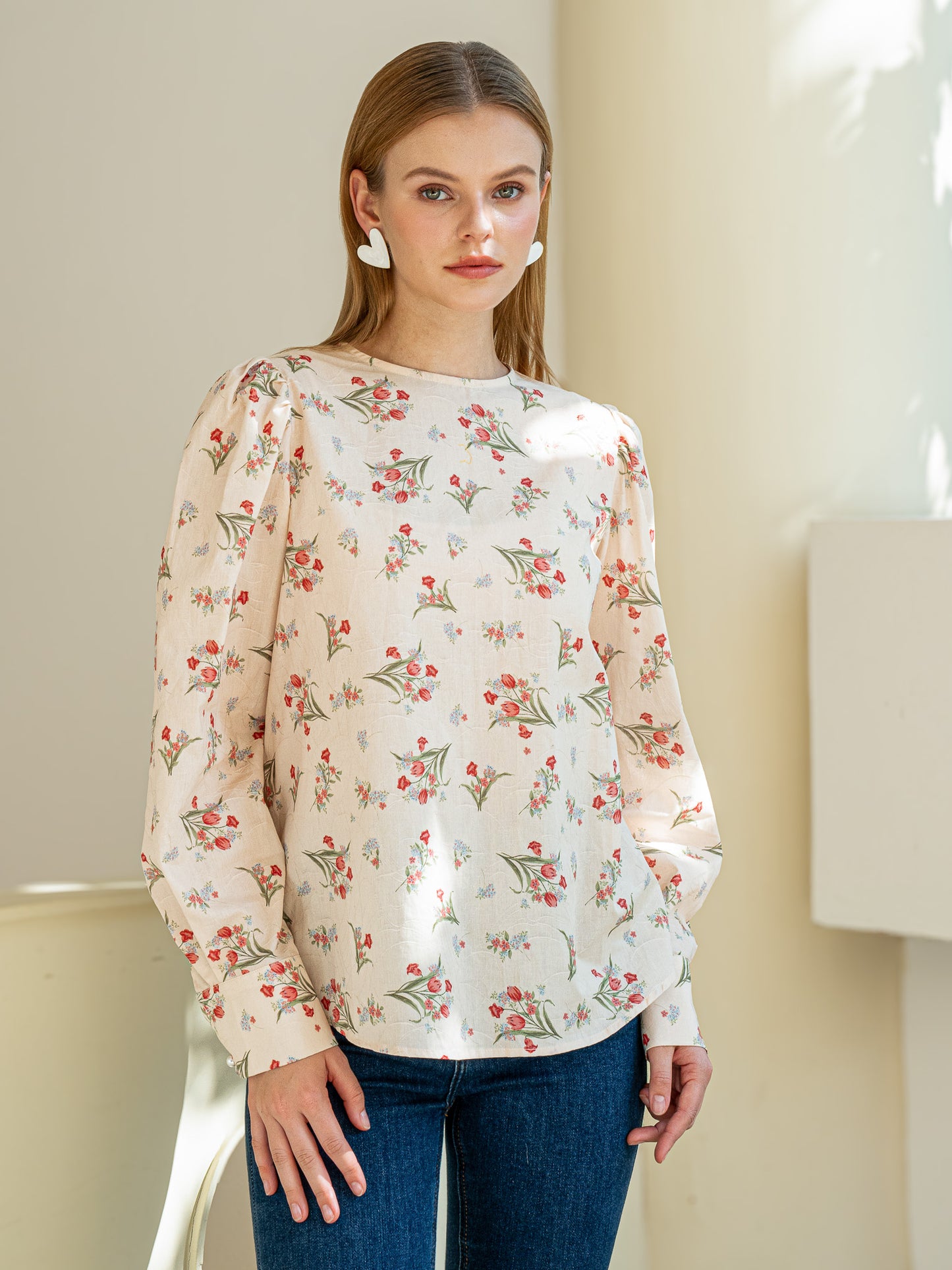 Vintage Blossom Long Sleeve Cotton Top (2S-2M-2L)