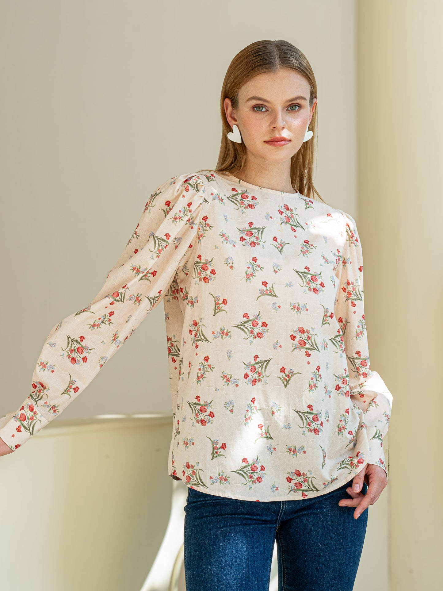 Vintage Blossom Long Sleeve Cotton Top (2S-2M-2L)