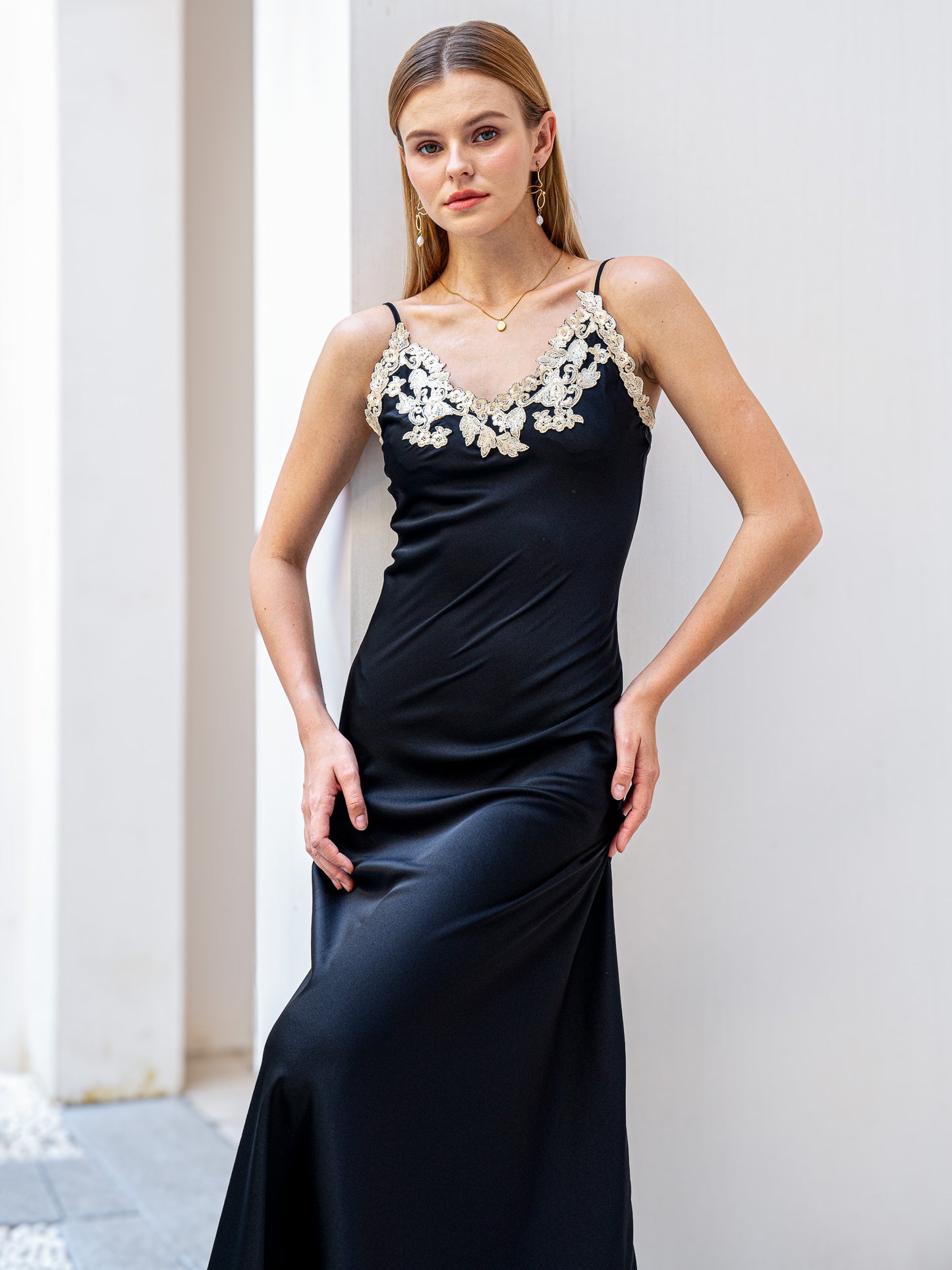 Silk Slip Dress with Lace Detail (2S-2M-2L)