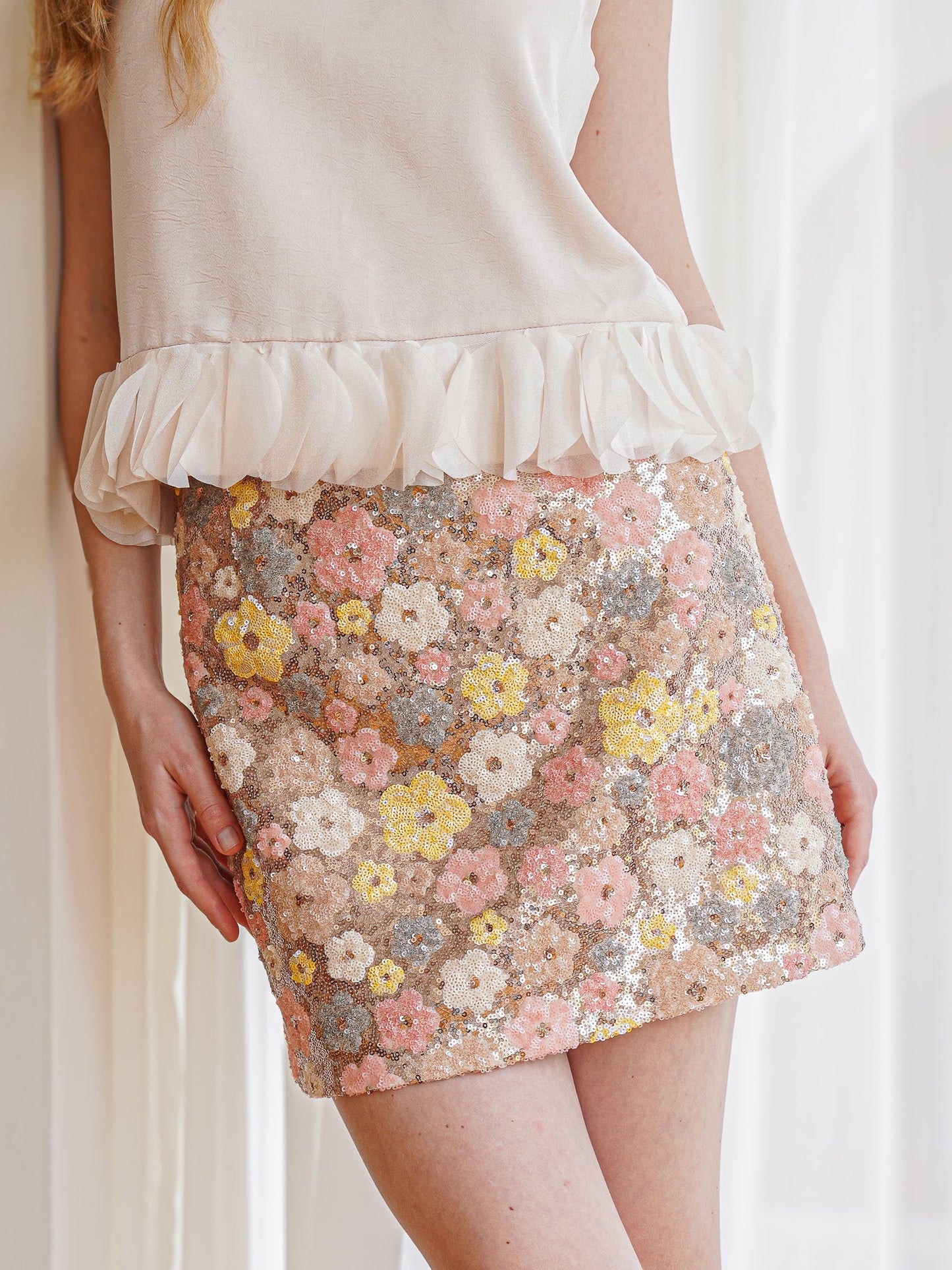 Blossoming Sequin Mini Skirt (2S-2M-2L)