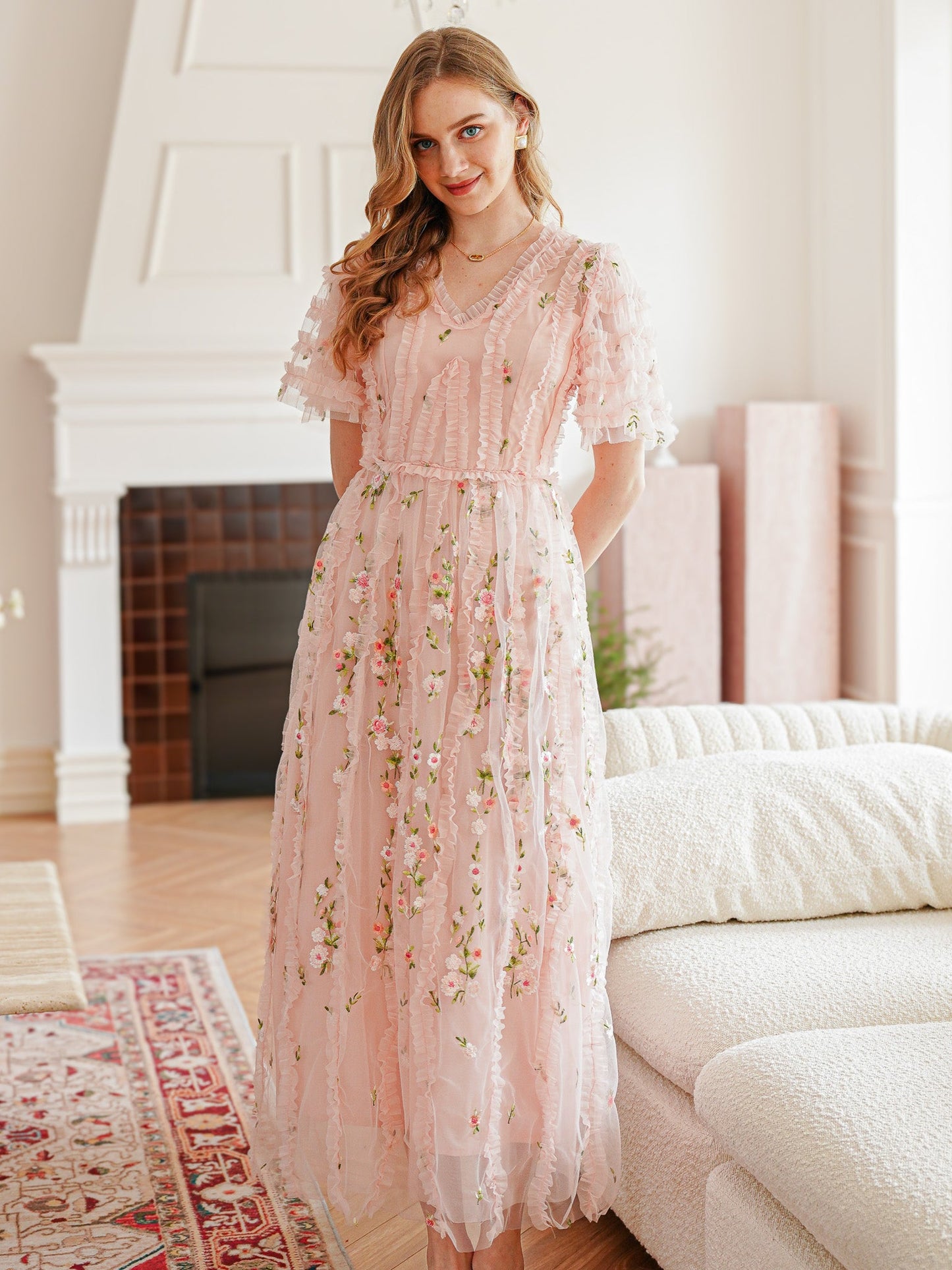 Blush Dreamy Garden Embroidered Midi Dress (2S-2M-2L)