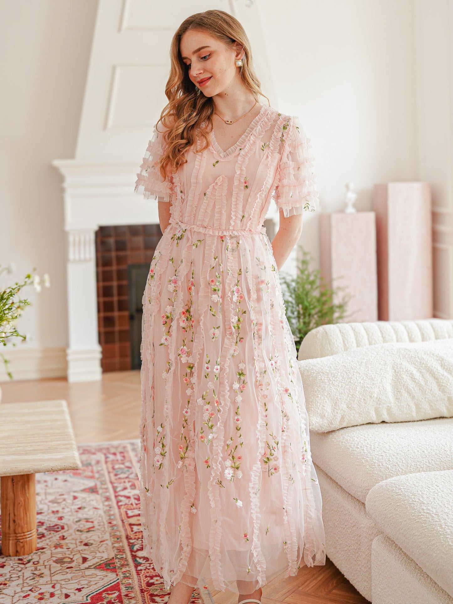 Blush Dreamy Garden Embroidered Midi Dress (2S-2M-2L)