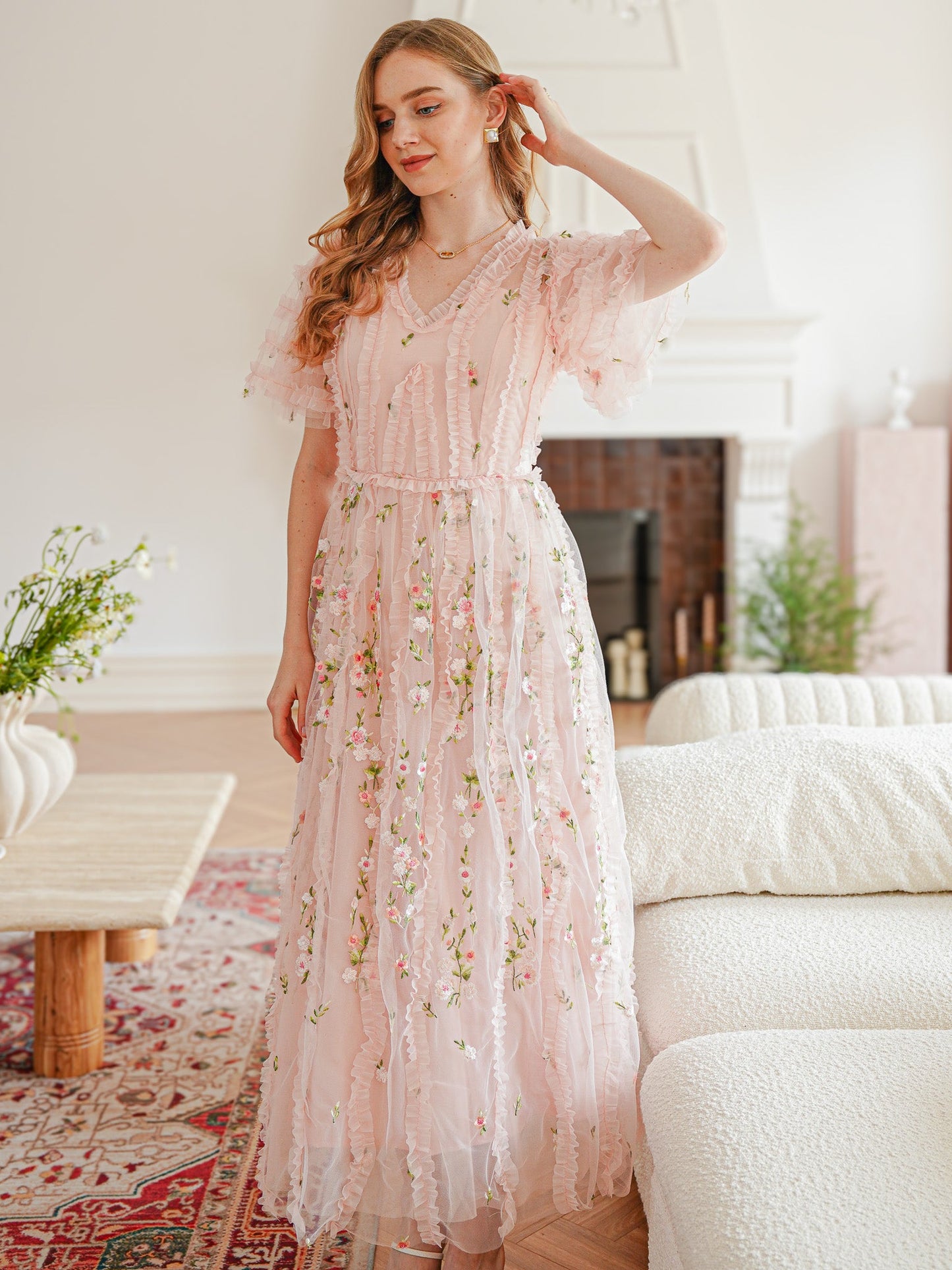 Blush Dreamy Garden Embroidered Midi Dress (2S-2M-2L)