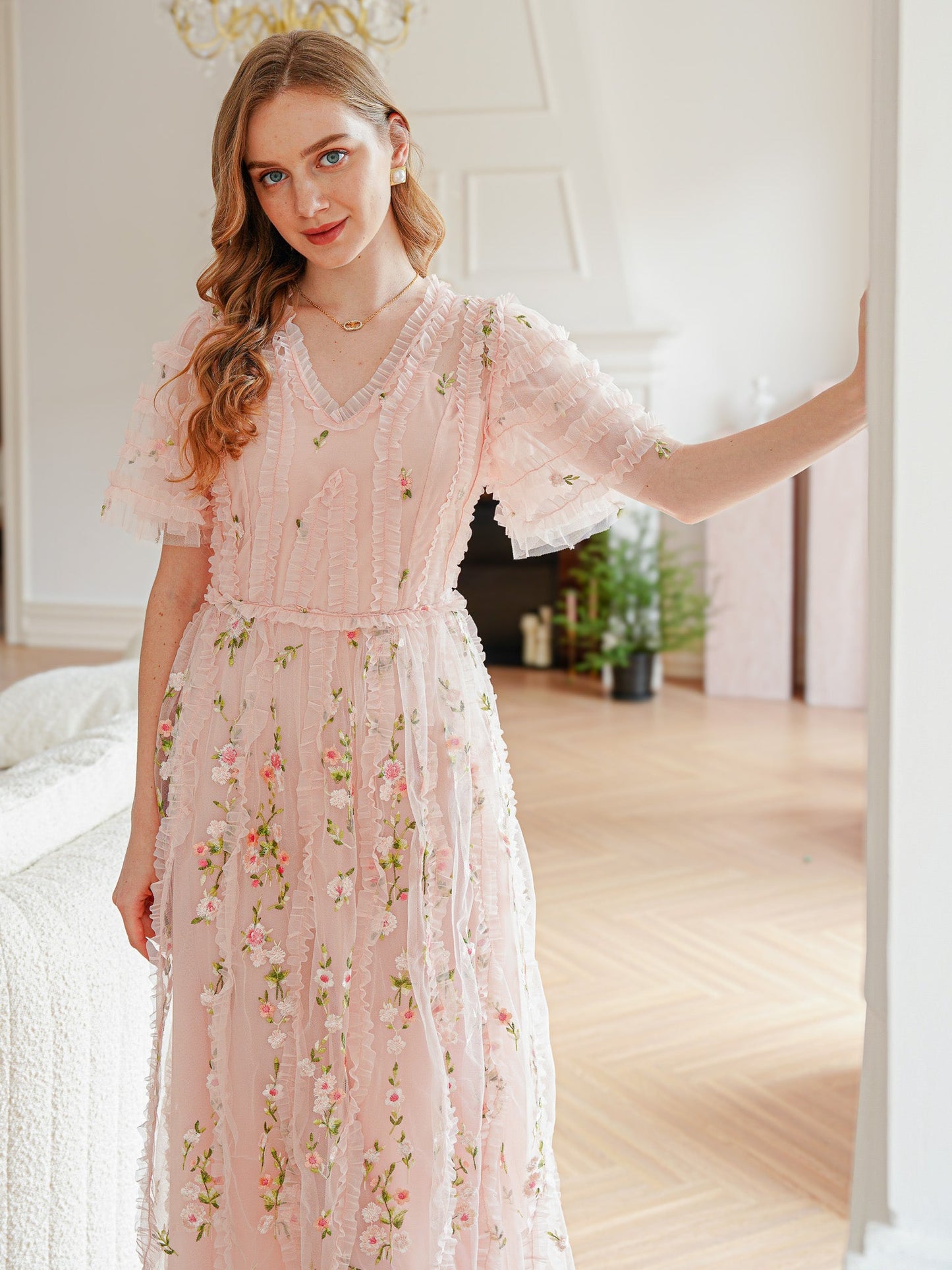 Blush Dreamy Garden Embroidered Midi Dress (2S-2M-2L)