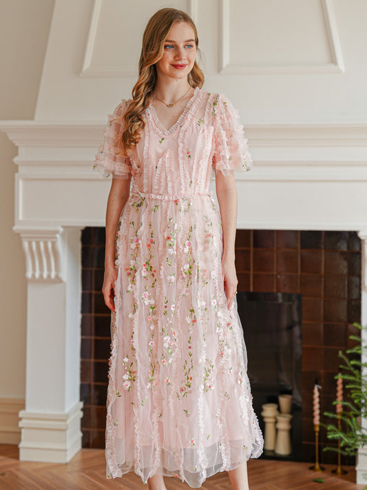 Blush Dreamy Garden Embroidered Midi Dress (2S-2M-2L)