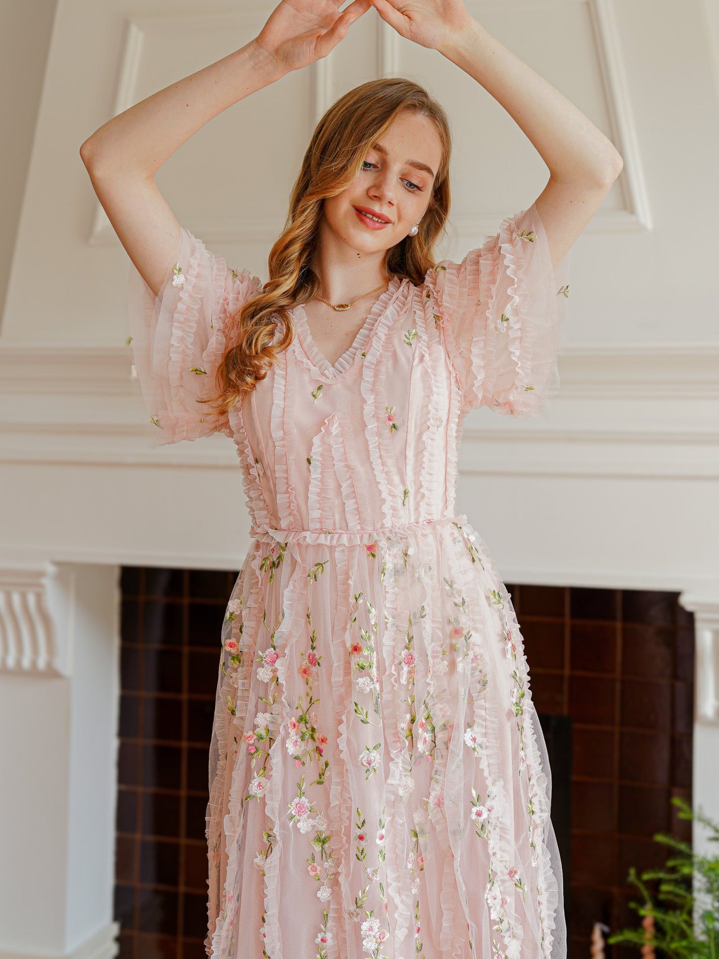 Blush Dreamy Garden Embroidered Midi Dress (2S-2M-2L)