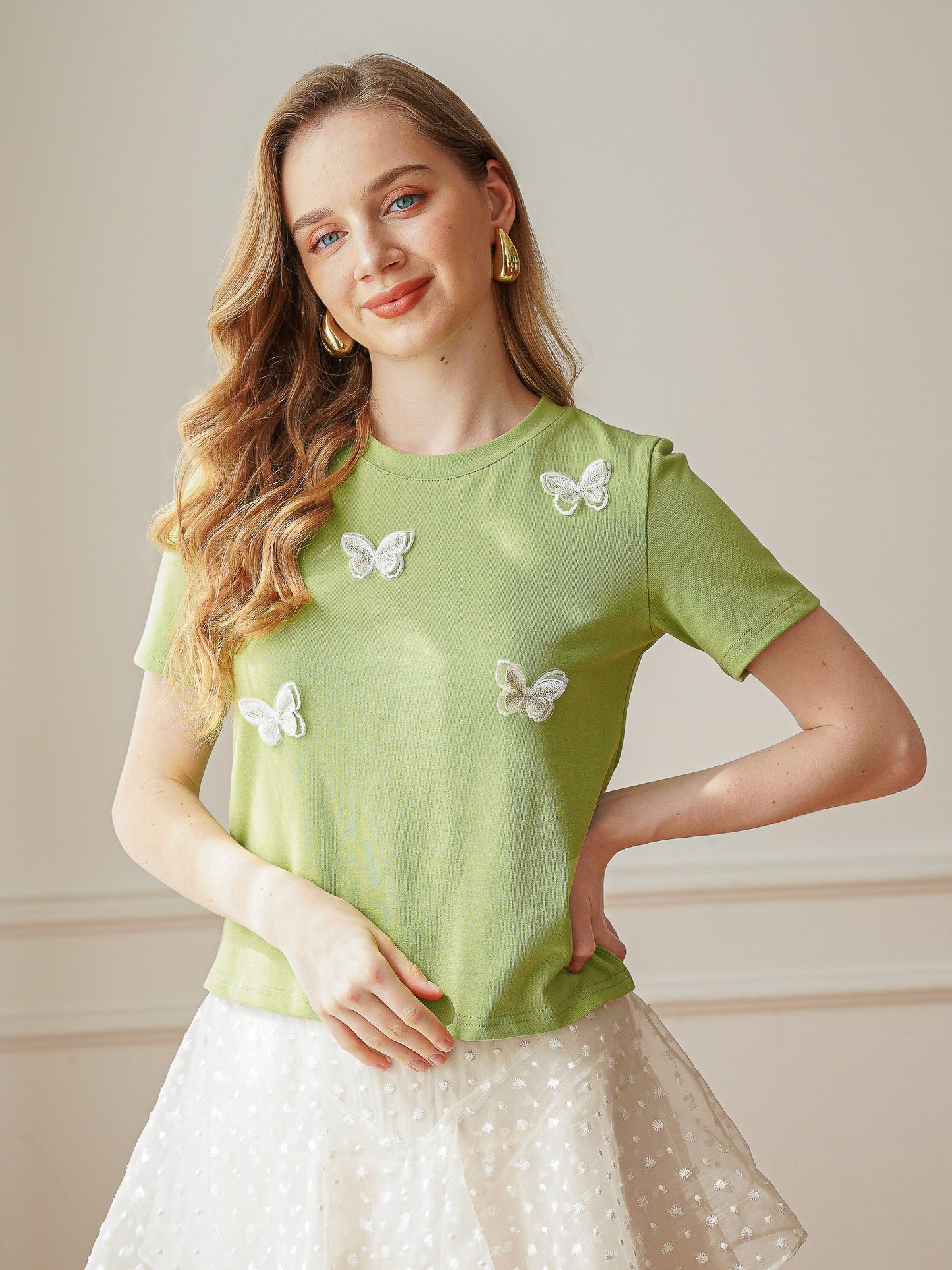 Spring Flutter Embroidered Butterfly Tee (2S-2M-2L)