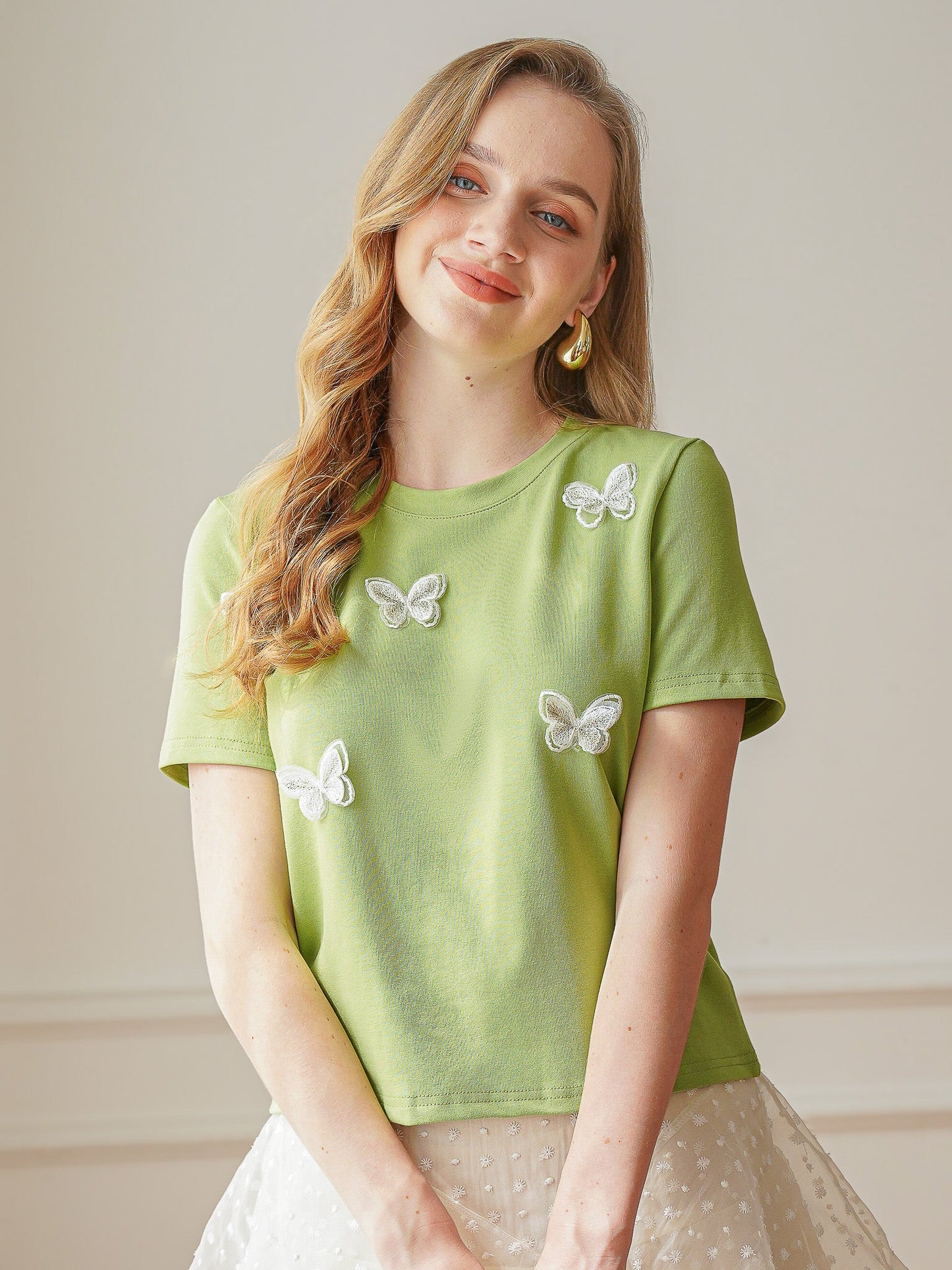 Spring Flutter Embroidered Butterfly Tee (2S-2M-2L)