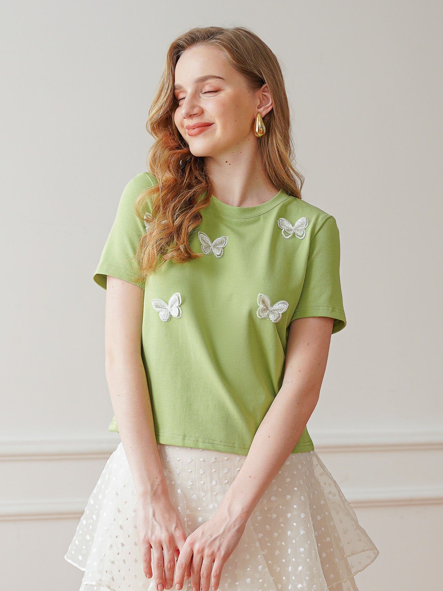 RP2335 - Spring Flutter Embroidered Butterfly Tee (2S-2M-2L)